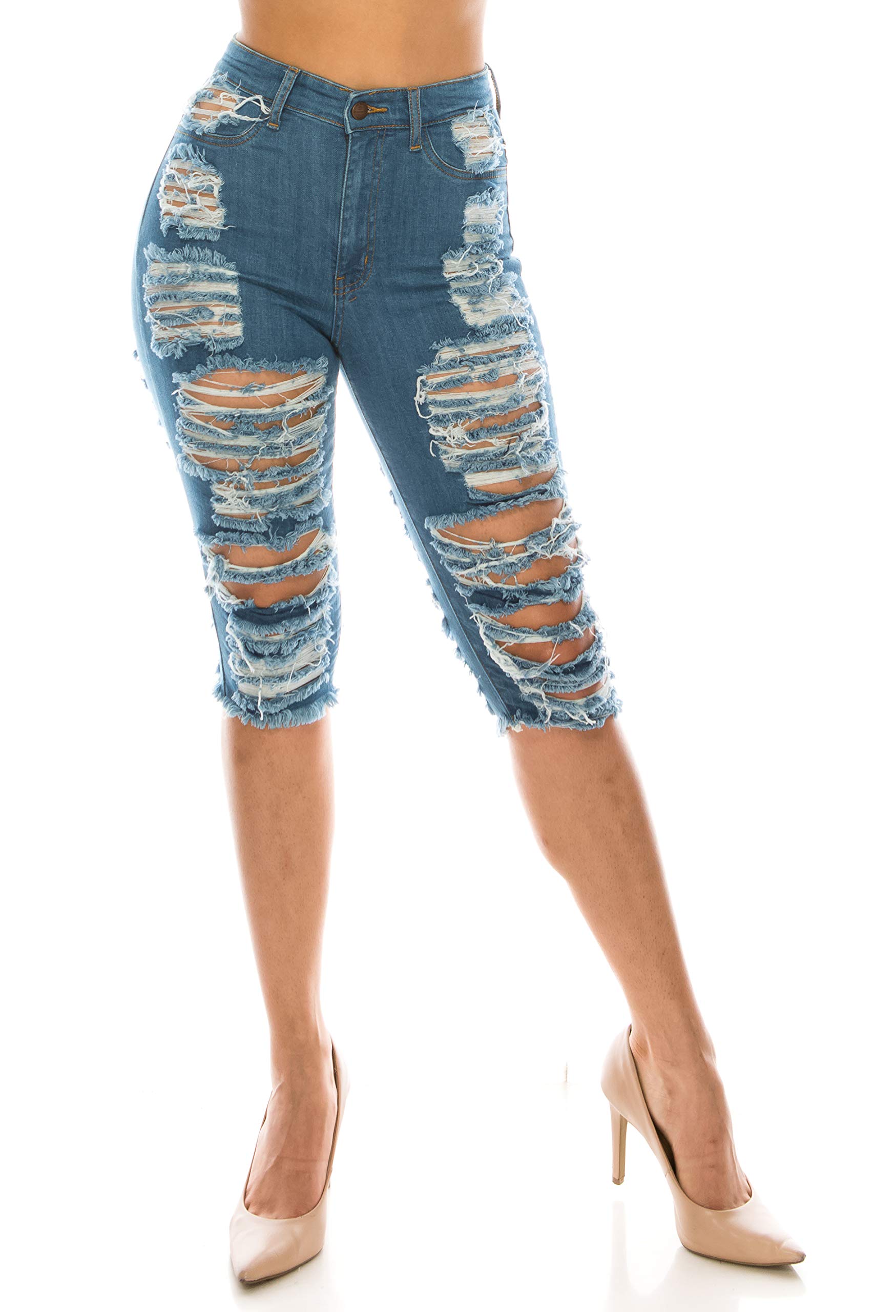 Aphrodite Women's High Waisted Ripped Bermuda Shorts - Distressed Denim Jeans for Summer | Casual Streetwear, Beach Outfits & Fashion Styling