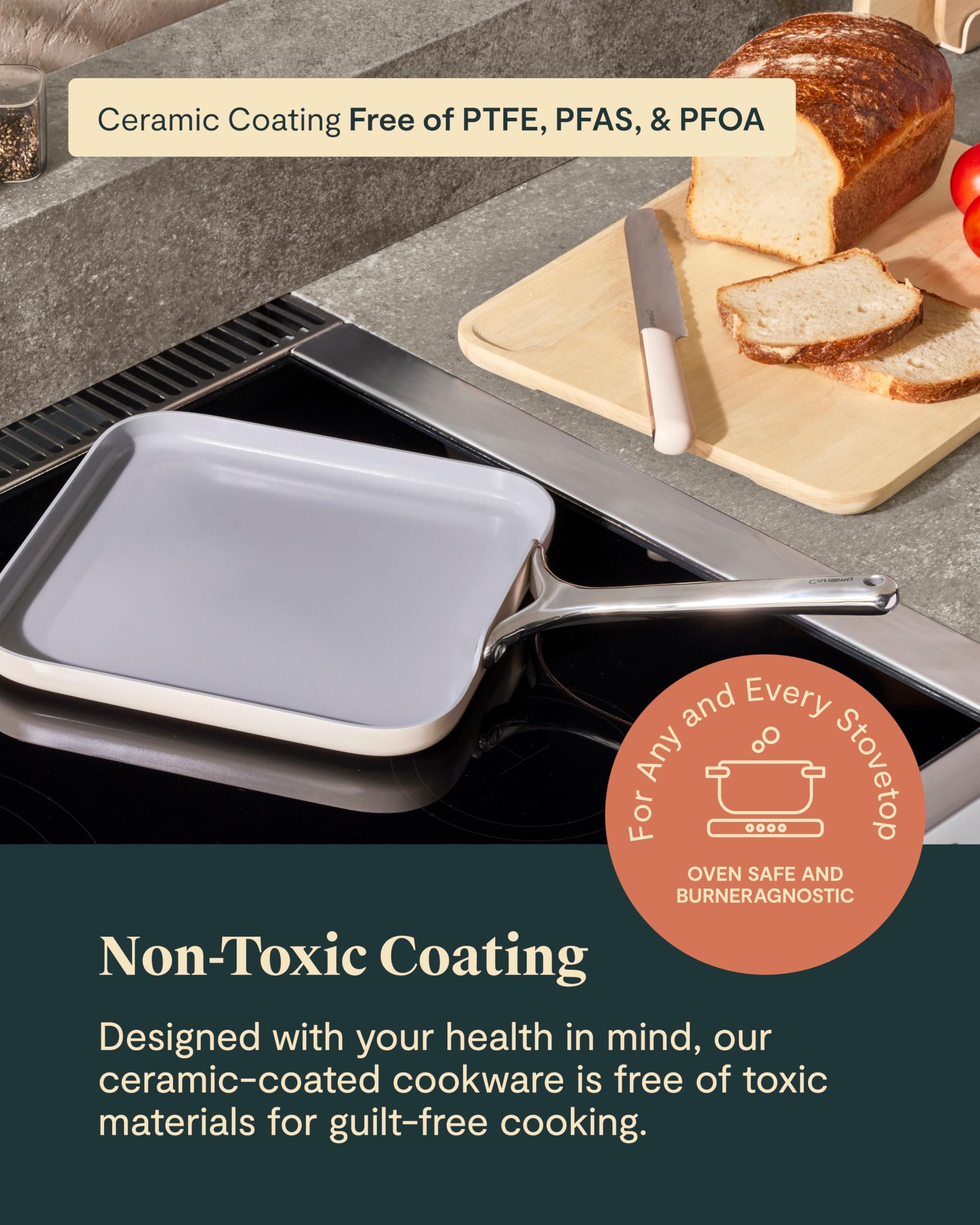 Caraway 11” Square Griddle Pan - Non-Toxic Ceramic Non-Stick Coating (PTFE & PFOA Free) - Oven Safe & Works on All Stovetops - Perfect for Pancakes, Burgers & Grilled Cheese - Sage Green Cookware