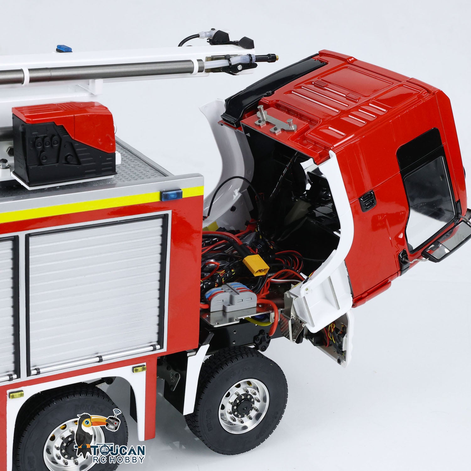 1/14 Scale Metal Chassis RTR Rescue Fire Truck - 8x4 RC High Reach Snozzle Fire Engine with ST8 Radio System & Battery (3363 Model) - Perfect for Emergency Simulation, Firefighting Training & RC Hobby Enthusiasts