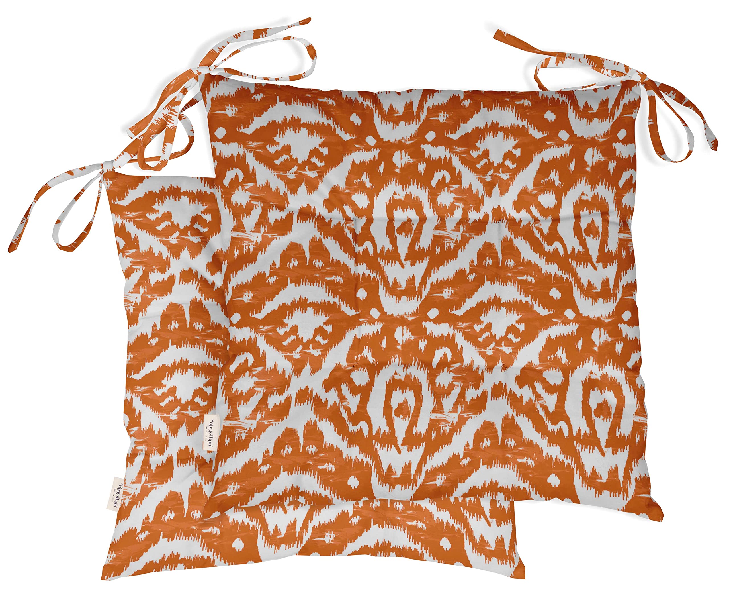 Waterproof 19-inch Orange Ikat Print Square Patio Cushion Set of 2 - Indoor/Outdoor Furniture Seat Cushions for Garden, Deck, Poolside & Balcony Use