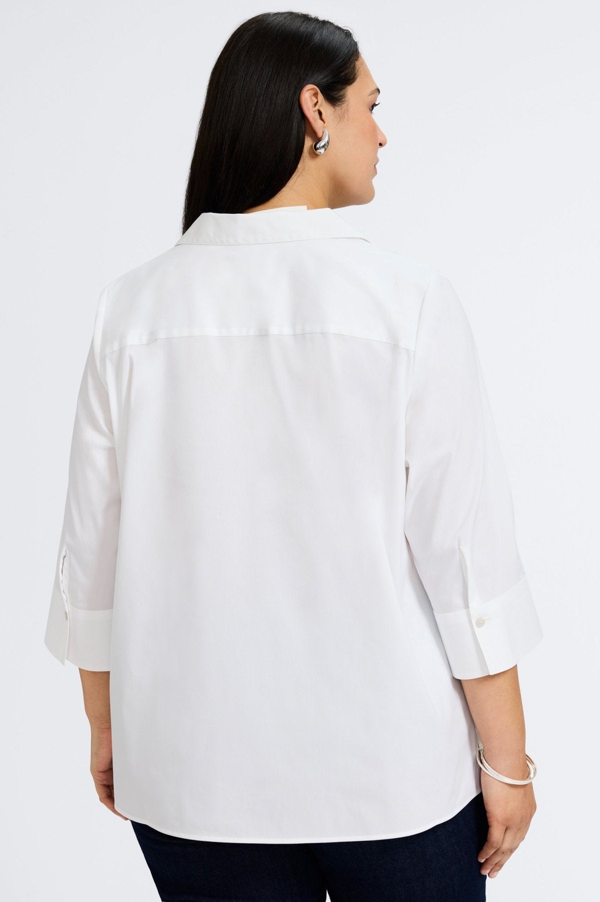 Julia Plus No Iron Stretch Cotton 3/4 Sleeve Popover Shirt for Women - Wrinkle-Free Comfort Top for Office & Casual Wear