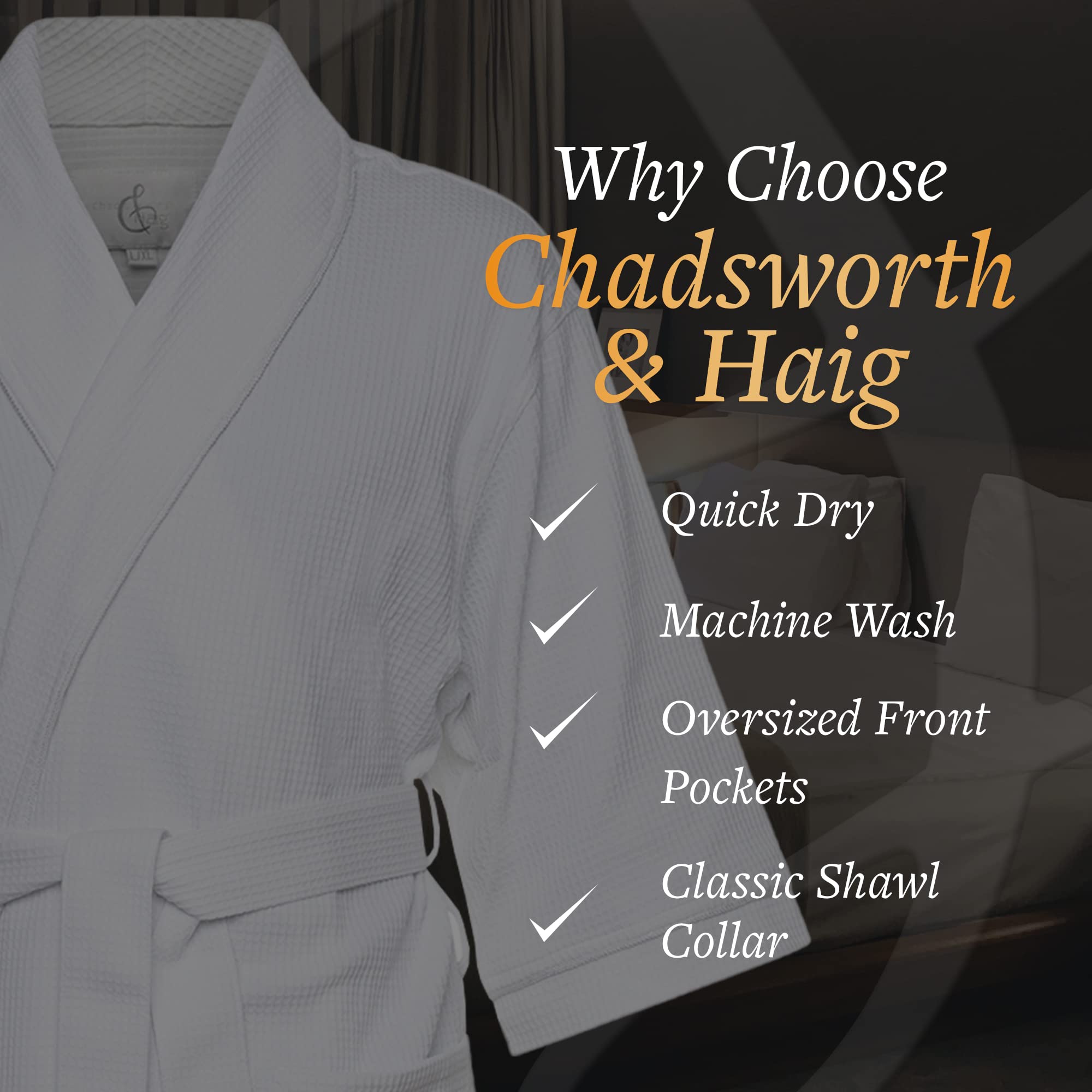 CHADSWORTH & HAIG Knit Bathrobe for Women & Men - Lightweight, Super Soft Regent Classic Waffle Robe - Unisex Hotel & Spa Quality Loungewear - Perfect for Relaxing at Home, After Shower, or Spa Days