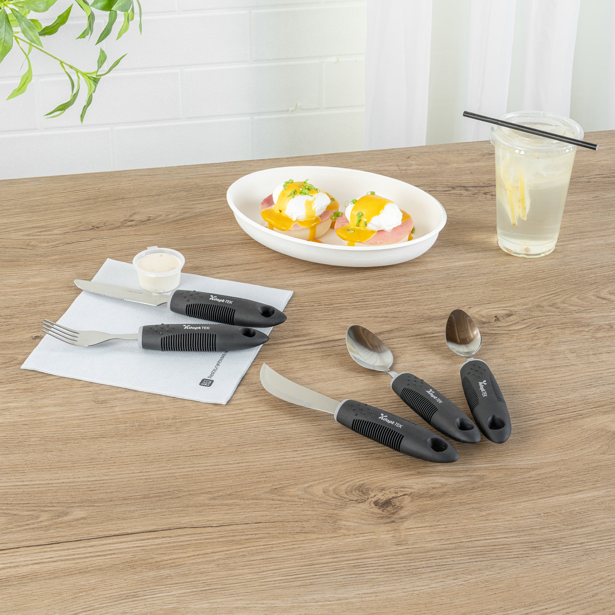 Adapt Tek Black Stainless Steel 5-Piece Adaptive Utensil Set - Lightweight, Non-Slip Grip, Ergonomic Design for Easy Eating - Perfect for Seniors, Arthritis & Hand Mobility Challenges (1 Count Box)