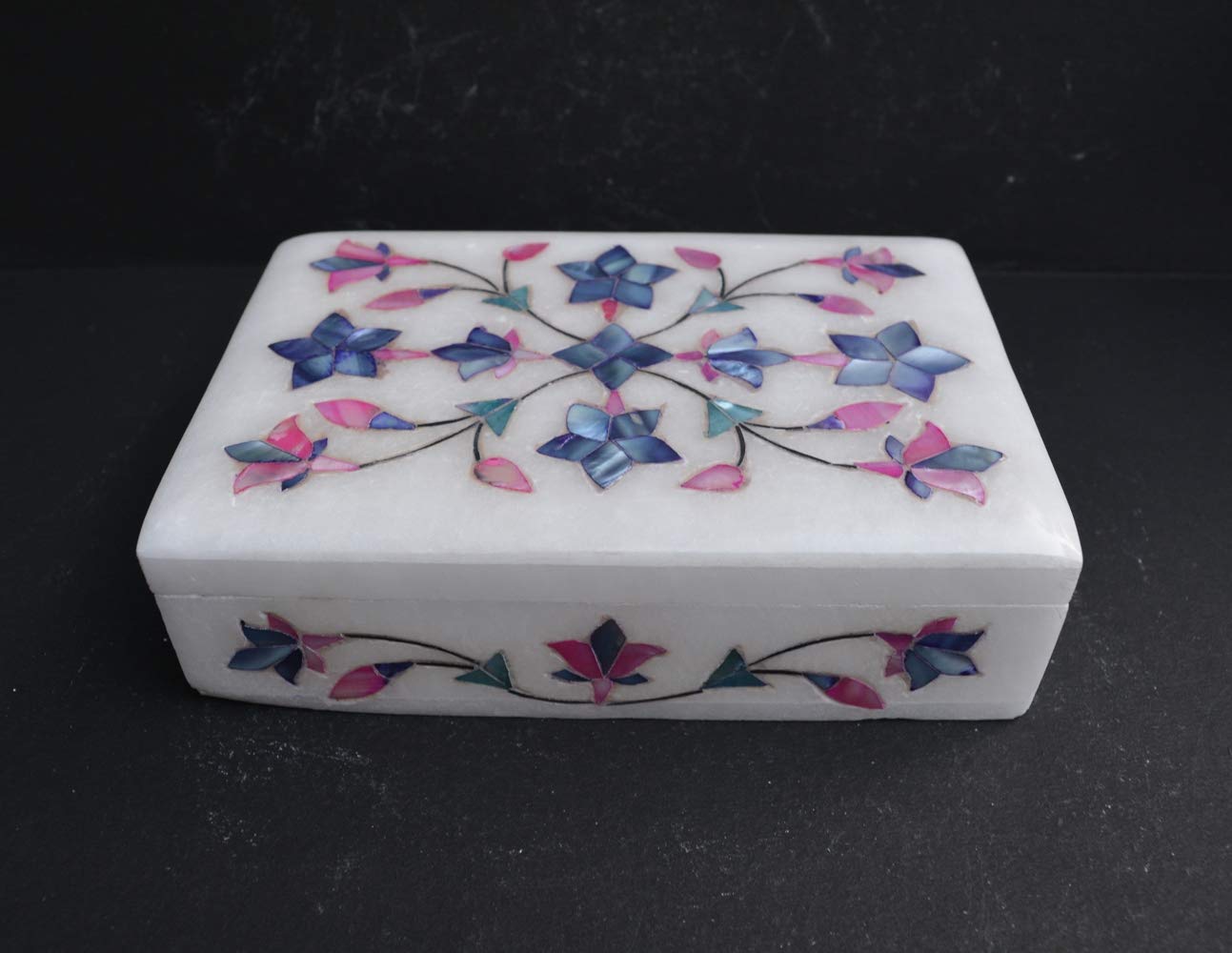 Handmade Marble Inlay Pietra Dura Jewelry Box 6x4 Inch - Floral Gemstone Decorative Storage Box for Jewelry, Dry Food & Chocolates | Elegant Home Decor & Gift Idea for Women