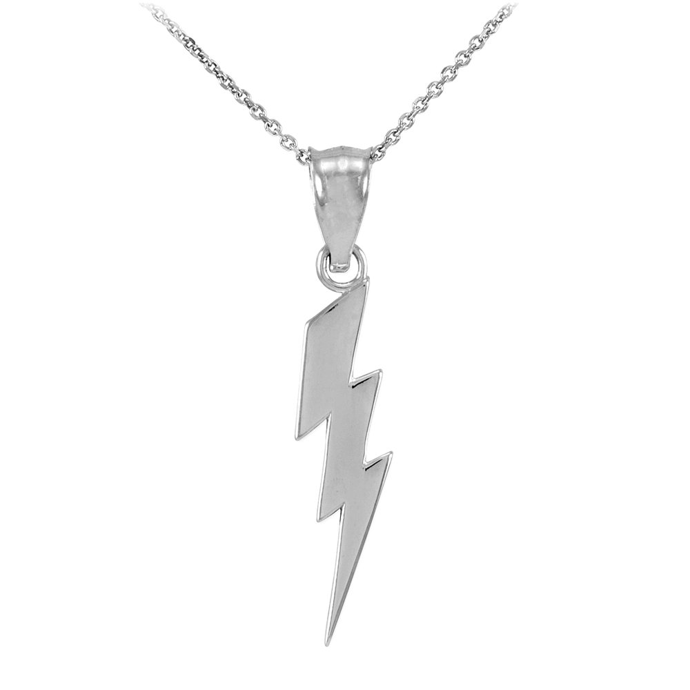 10k White Gold Lightning Bolt Charm Pendant Necklace for Women - Elegant Jewelry Gift for Birthday, Anniversary & Special Occasions
