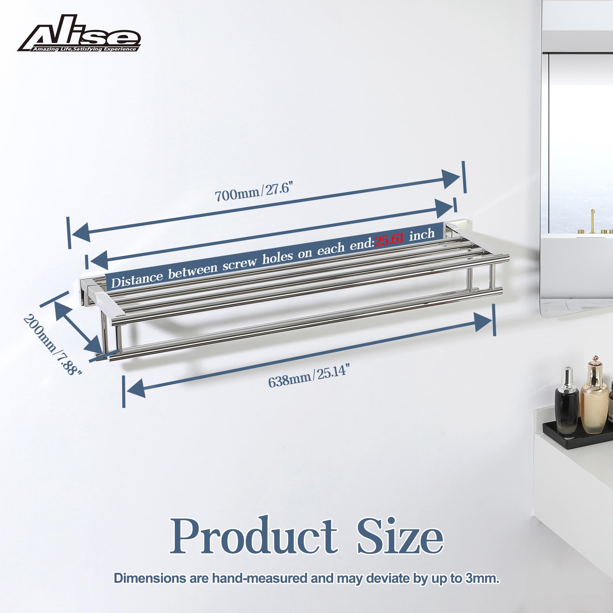 Alise 28 Inch SUS 304 Stainless Steel Wall Mount Towel Rack - Double Towel Bars Bathroom Hanger with Polished Chrome Finish | Perfect for Bathroom, Lavatory & Spa Decor