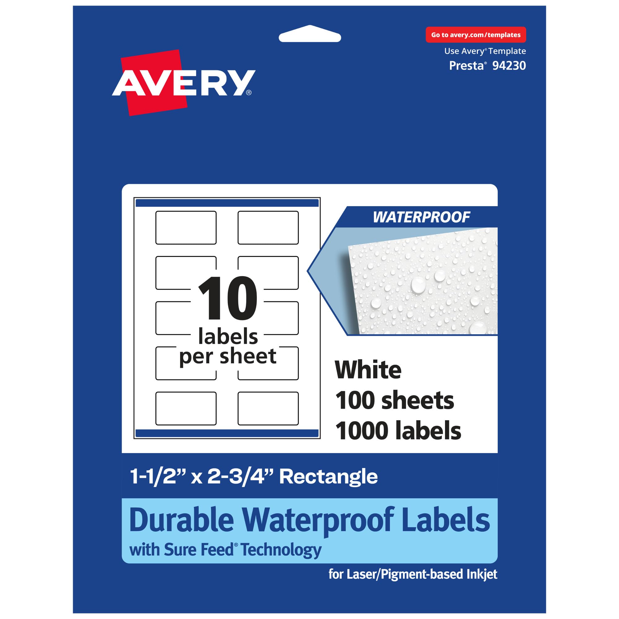 Avery Durable Waterproof Rectangle Labels 1.5