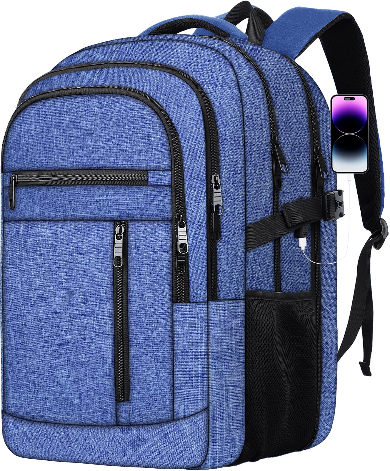 17 Inch Anti-Theft Travel Laptop Backpack with USB Charging Port - Extra Large TSA Approved Business Backpack for Men & Women - Water Resistant & Durable - Perfect for Air Travel, Commuting & Work (Blue)
