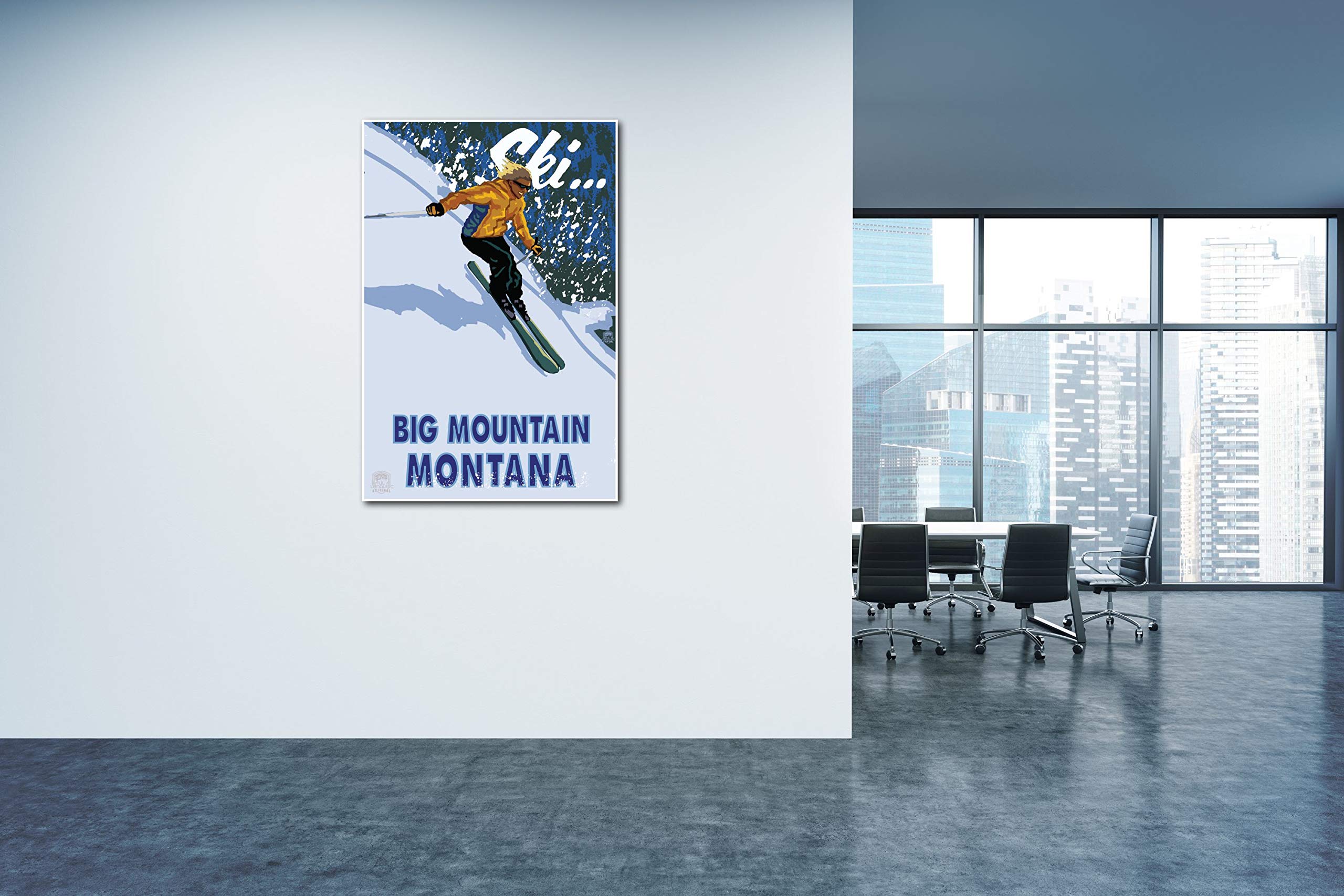 Big Mountain Downhill Skier Giclee Art Print Poster - 30x45 Inches - Premium Travel Artwork by Paul A. Lanquist - Perfect for Ski Lodge, Home Office & Mountain Cabin Decor