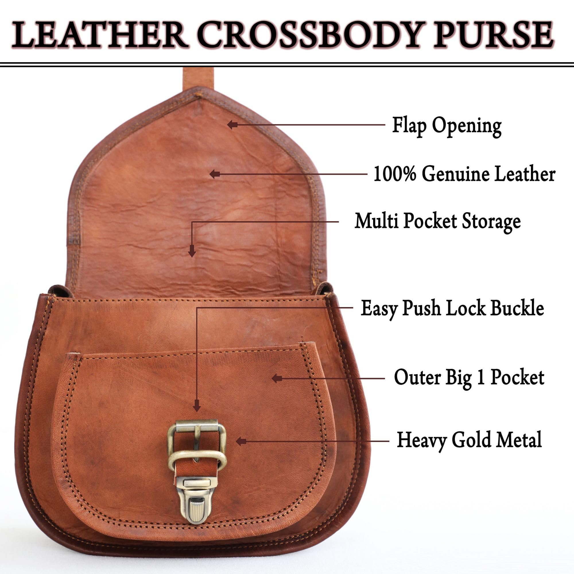 Vintage Brown Leather Satchel for Women - Crossbody Handbag for Daily Use & Travel