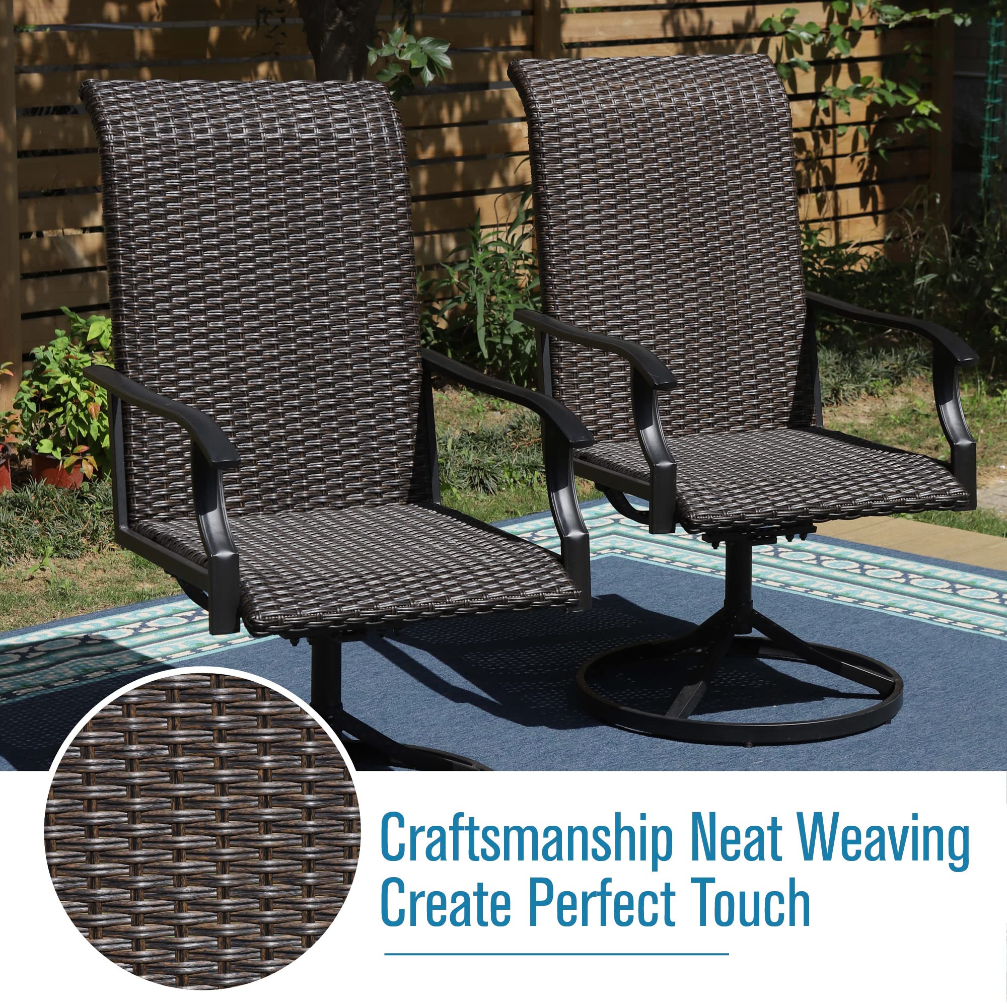 MFSTUDIO Patio Wicker Dining Chairs Set of 2 - Outdoor Rattan Swivel Chairs with High Back & Oversized Seat, All-Weather Metal Frame Furniture for Backyard, Poolside, Garden, or Balcony - Multibrown (Perfect for Outdoor Dining, Lounging, and Entertaining)