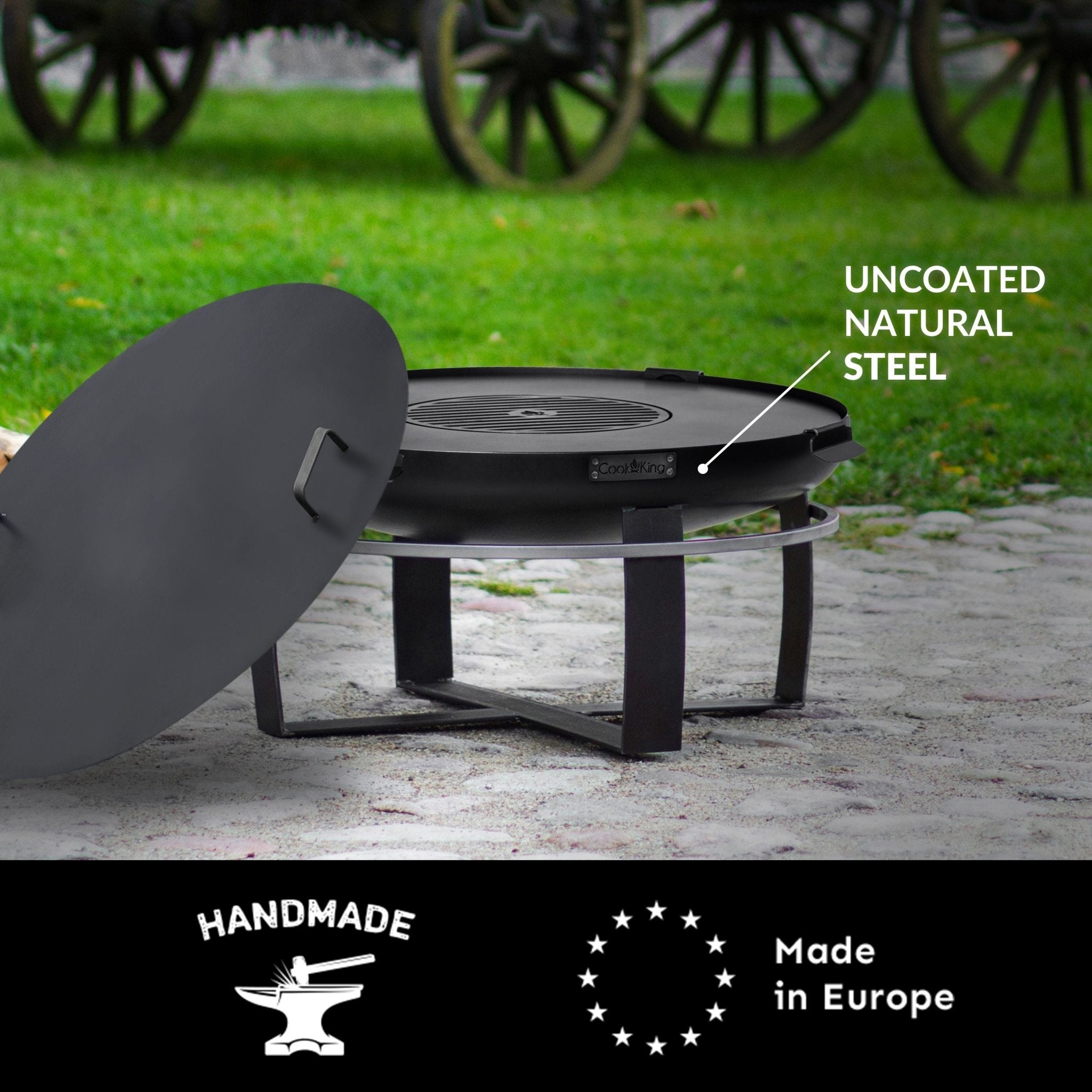 Viking 32-Inch Outdoor Fire Pit with Removable Grill Plate & Protective Cover - Perfect for Backyard Camping, Patio Gatherings & BBQ Parties