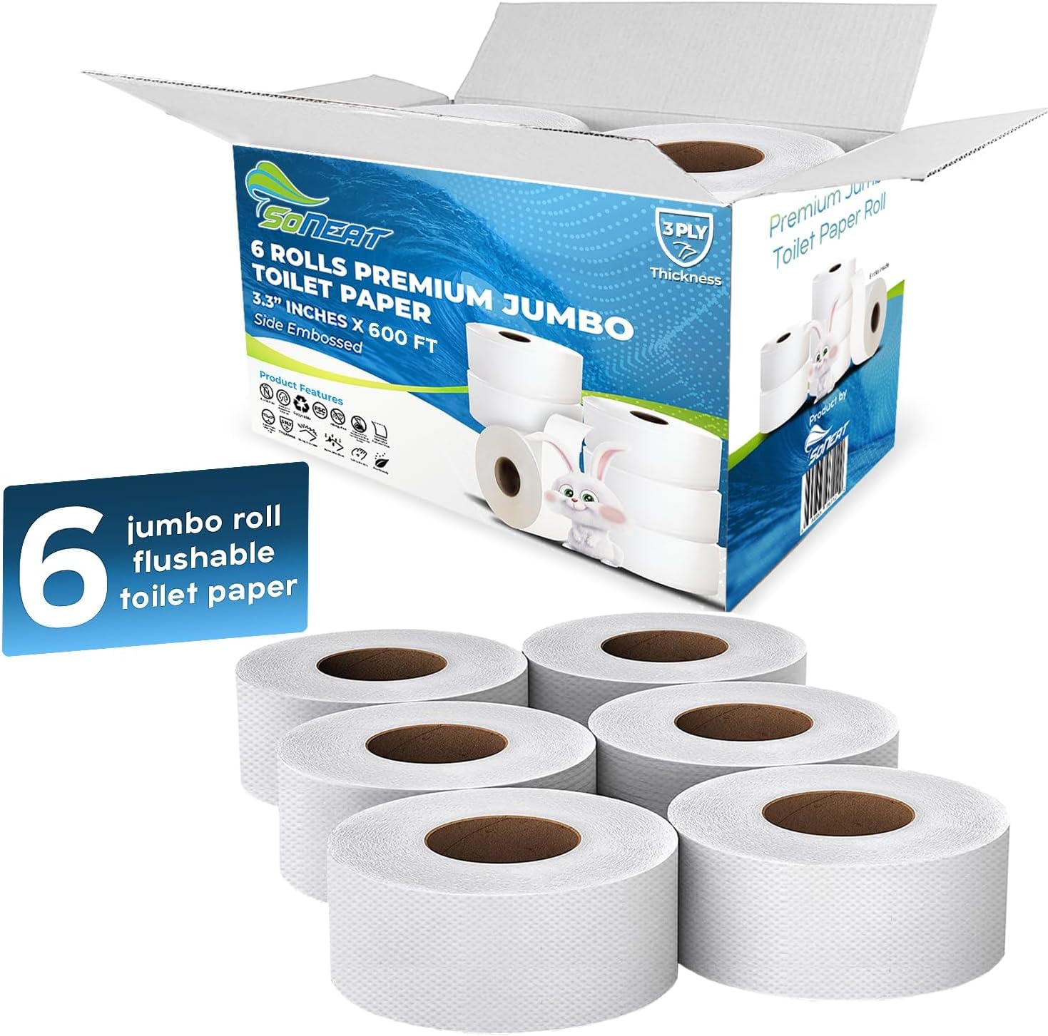 3-Ply Jumbo Toilet Paper Rolls - 9