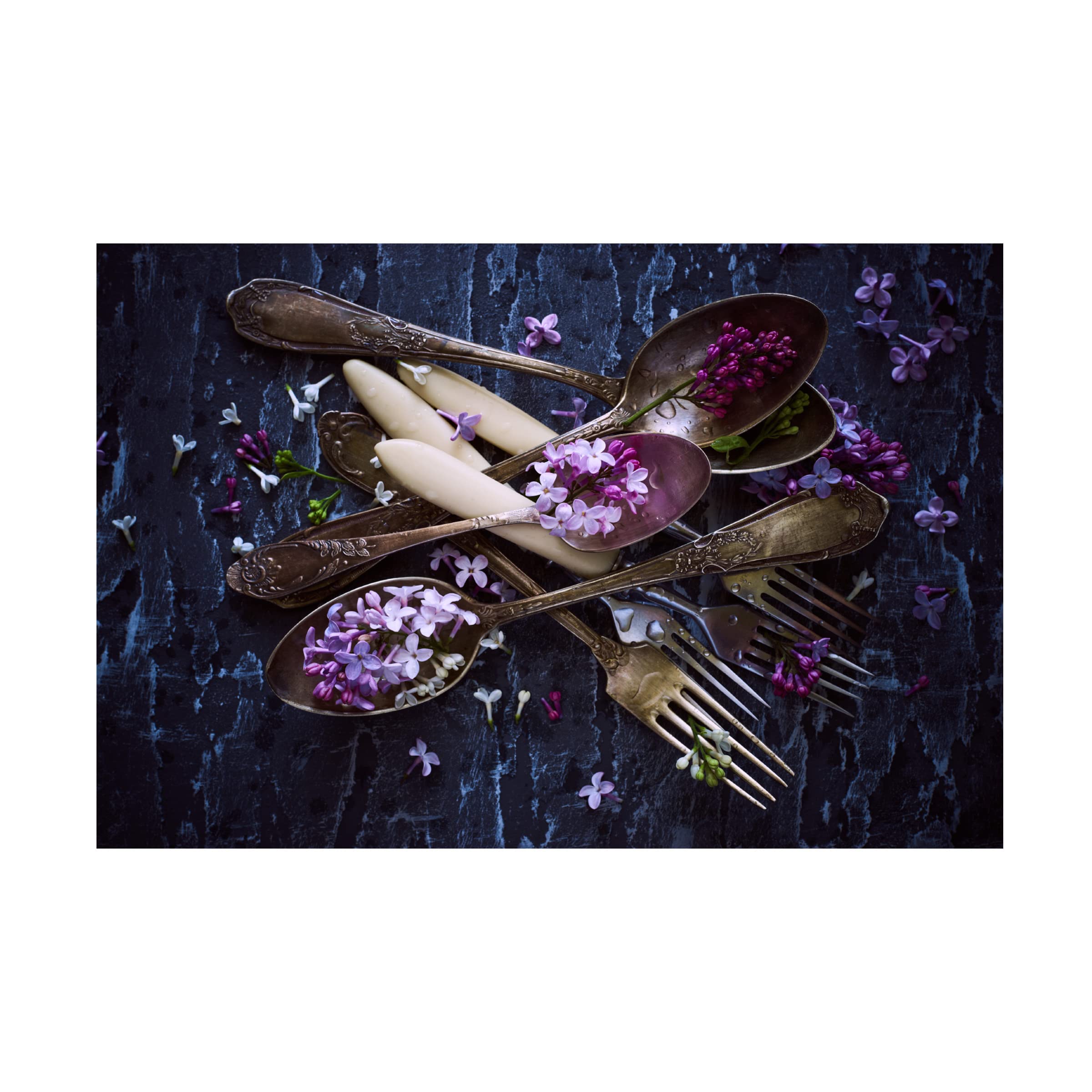 Trademark Fine Art 'Spoons And Flowers' Canvas Wall Art by Aleksandrova Karina - Modern Kitchen Decor, Dining Room Painting, Home Decoration Gift