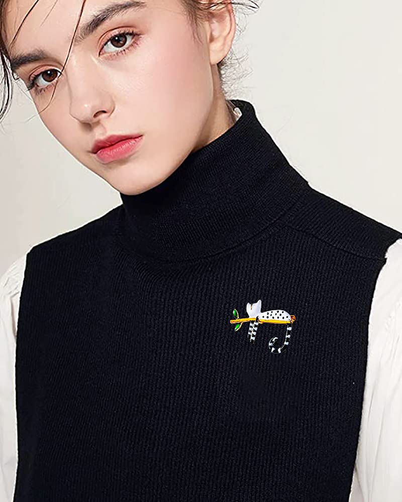 Elegant Black and White Cat Brooch Pin for Women | Cute Enamel Kitten Lapel Pin | Fashionable Animal Jewelry Accessory | Perfect for Dresses, Coats, and Gifts (Birthday, Christmas, Anniversary) | Leaf Design Women's Fashion Pin