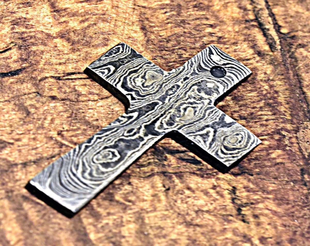 Handmade Damascus Steel Cross Pendant Necklace for Men - Religious Jewelry Gift for Baptism, First Communion & Christian Faith - Durable & Stylish Cross Necklace for Everyday Wear