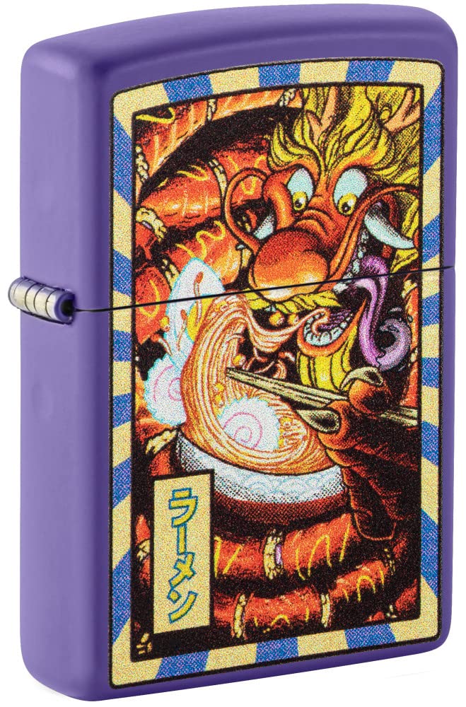 Zippo Purple Matte Pocket Lighter with Dragon Design - Windproof Refillable Lighter for Camping, Hiking, Outdoor Adventures & Everyday Carry (Ramen Themed Collectible)