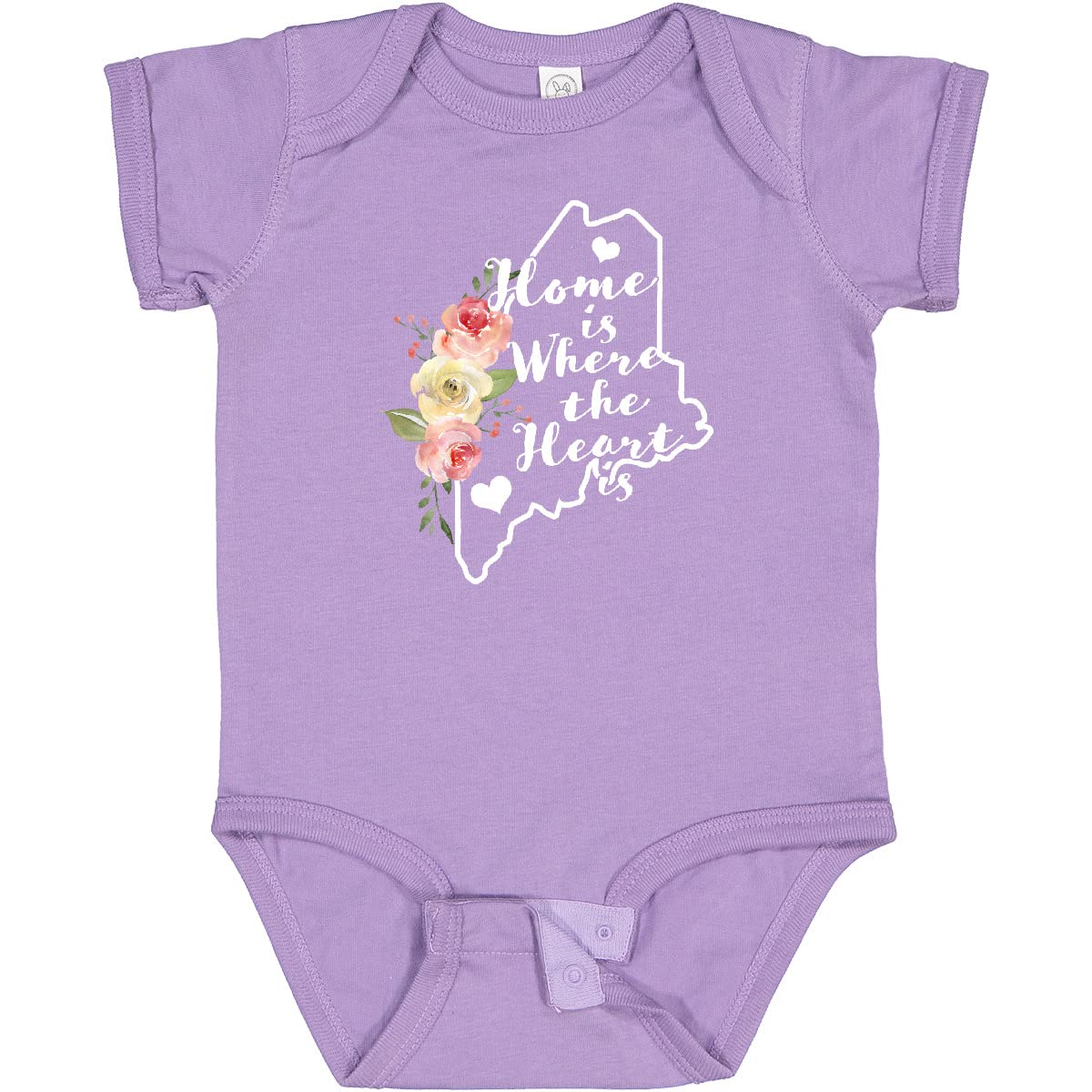 Inktastic Maine Home Is Where the Heart Is Watercolor Floral Baby Bodysuit - Soft Cotton Infant Onesie for Newborns & Toddlers - Perfect for Family Photos, Holidays & Everyday Wear