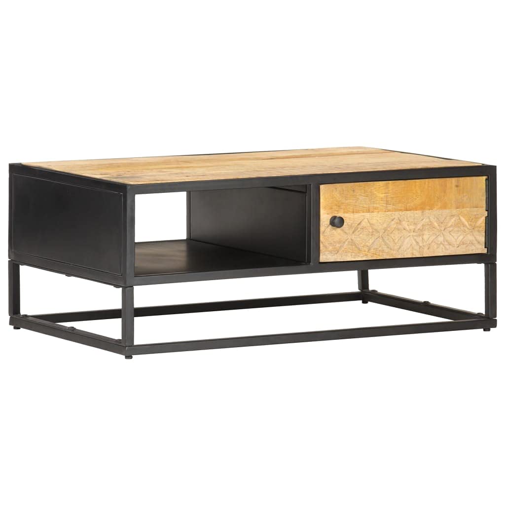 Handcrafted Square Coffee Table with Carved Door - Solid Rough Mango Wood Living Room Center Table with Storage | Perfect for Living Room, Study, Bedroom & Office Decor
