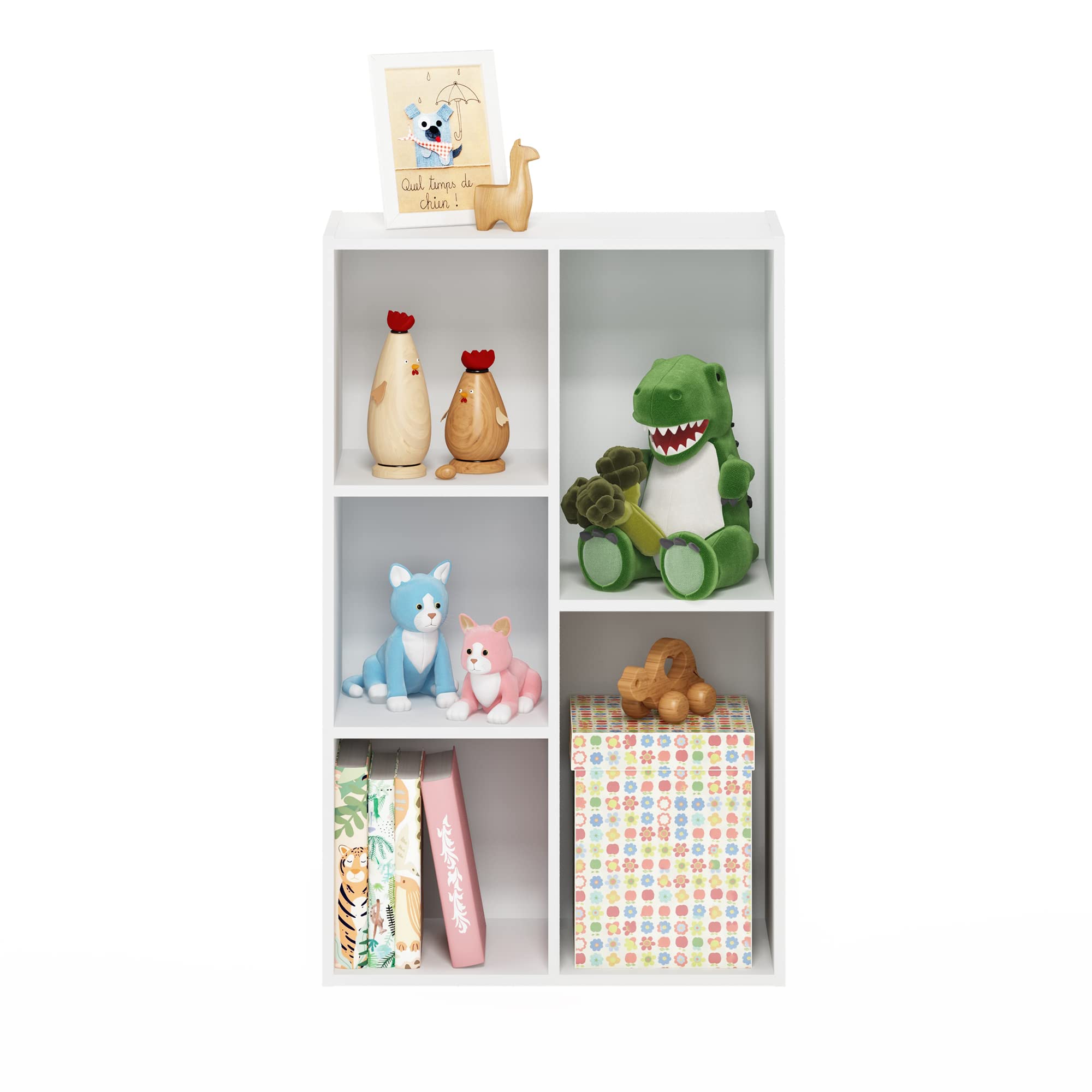 Furinno Luder 5-Cube Open Shelf Organizer - No Tools Assembly Required - White - Perfect for Home Office, Living Room & Bedroom Storage