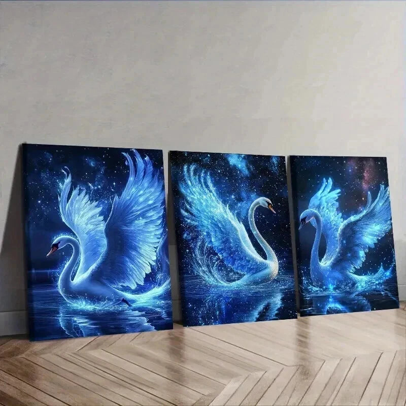 3-Piece White Swan Wall Art Set - Framed Canvas 50x70cm | High Quality Print | Australian Made | Ready to Hang | Perfect for Living Room, Bedroom & Office Decor