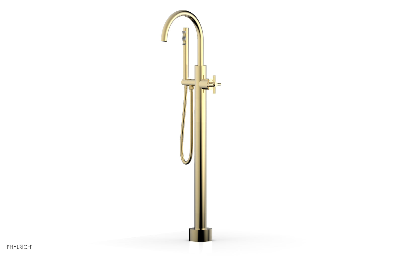 Premium Tall Floor Mount Tub Filler with Cross Handle & Hand Shower - D1314401 - Perfect for Modern Bathroom Renovations and Spa-Like Showers