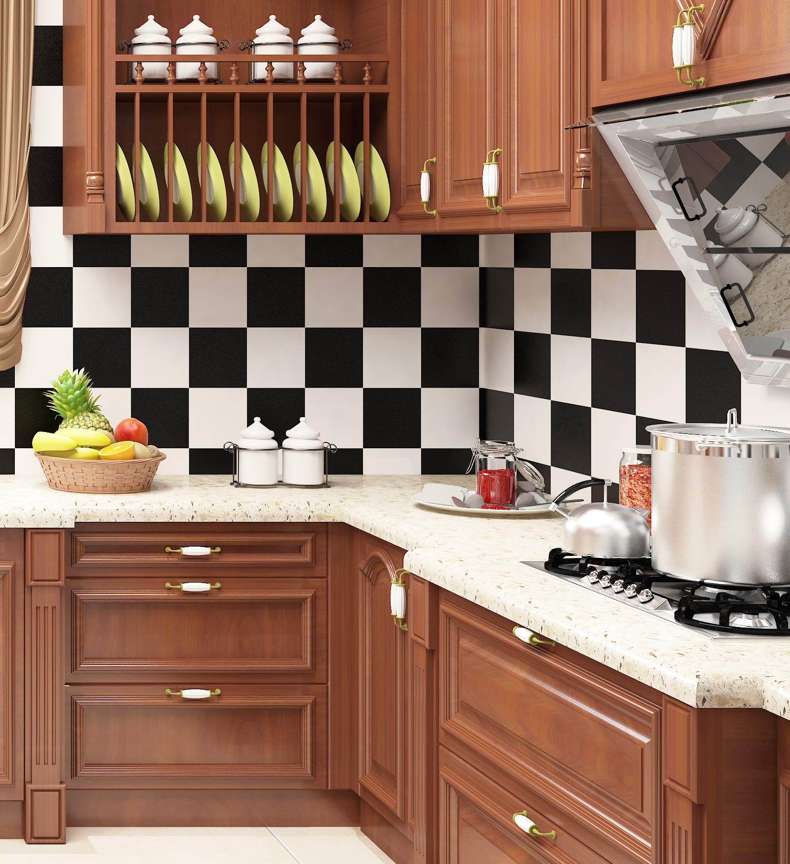 Livelynine 15.8x394 Inch Black & White Checkered Peel and Stick Vinyl Flooring - Waterproof Adhesive Contact Paper for RV, Kitchen, Bathroom Tiles | Easy DIY Floor & Wall Covering for Home Renovation & Decoration