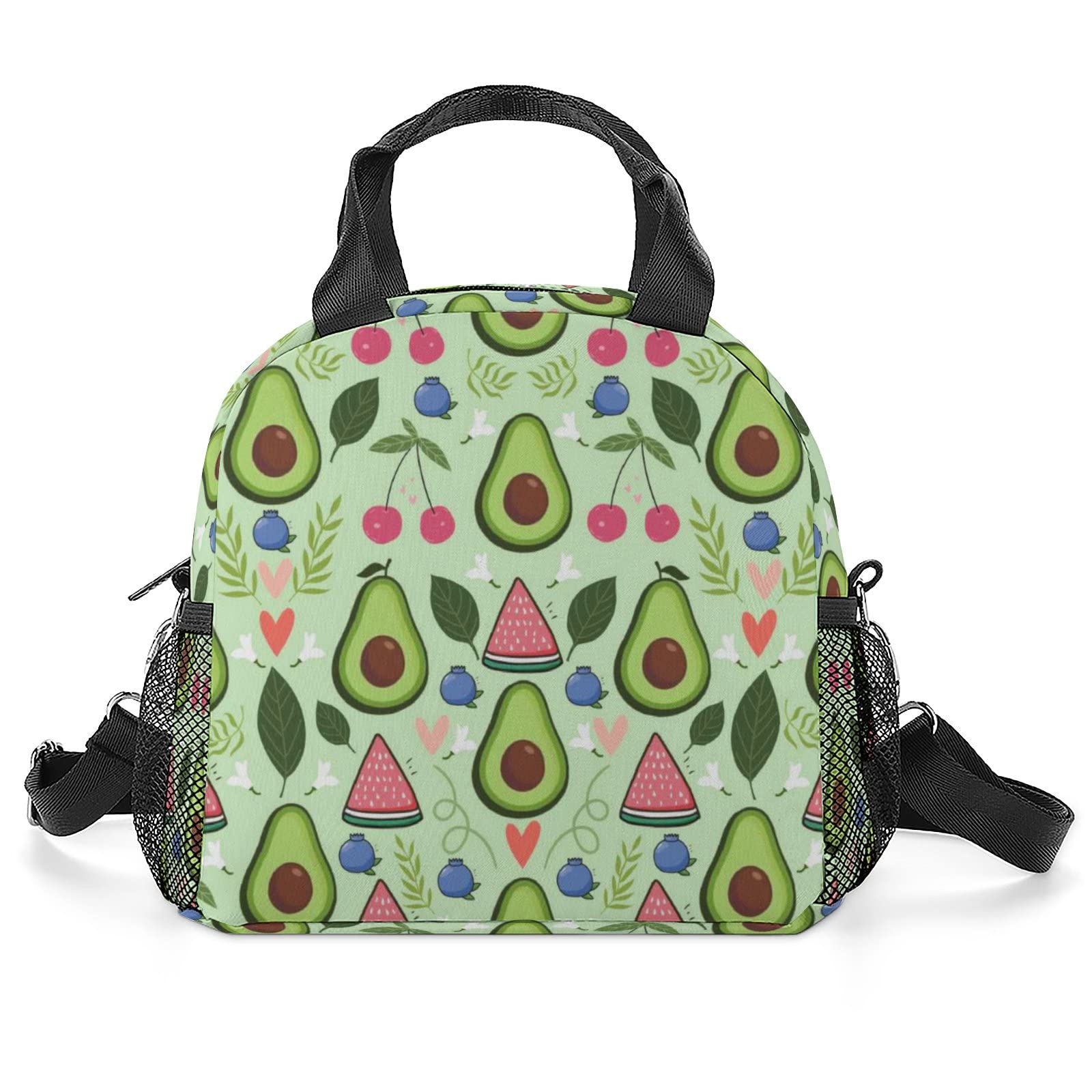 Funny Avocado Lunch Box - Large Reusable Lunch Bag for Women, Men & Kids with Side Pocket & Adjustable Shoulder Strap | Perfect for Office, School, Picnics & Travel