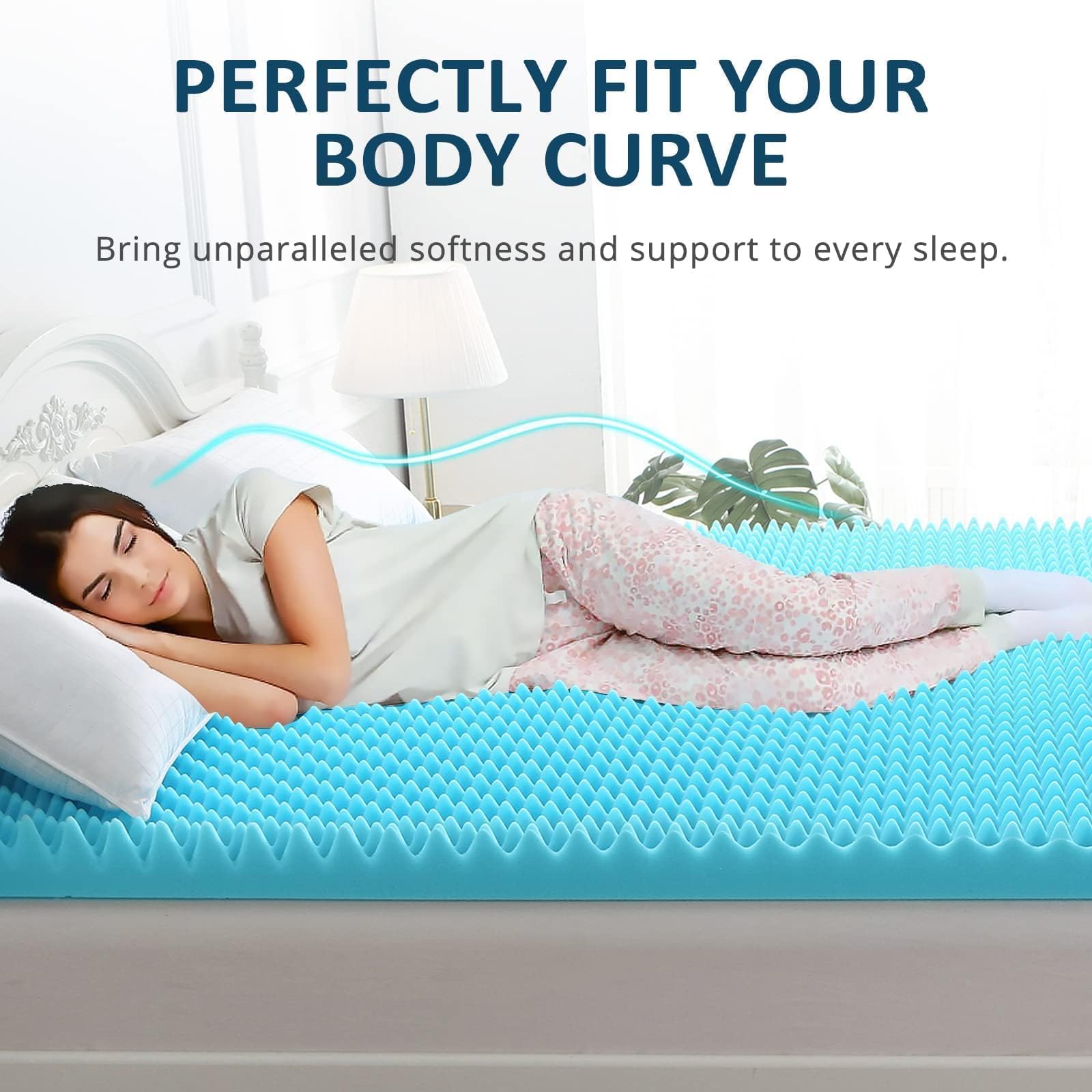 QUINEEHOM 2 Inch Cooling Gel Infused Queen Mattress Topper - CertiPUR-US Certified Egg Crate Foam Topper for Pressure Relief & Temperature Regulation | Perfect for Hot Sleepers, Back Pain Relief & Guest Bed Comfort