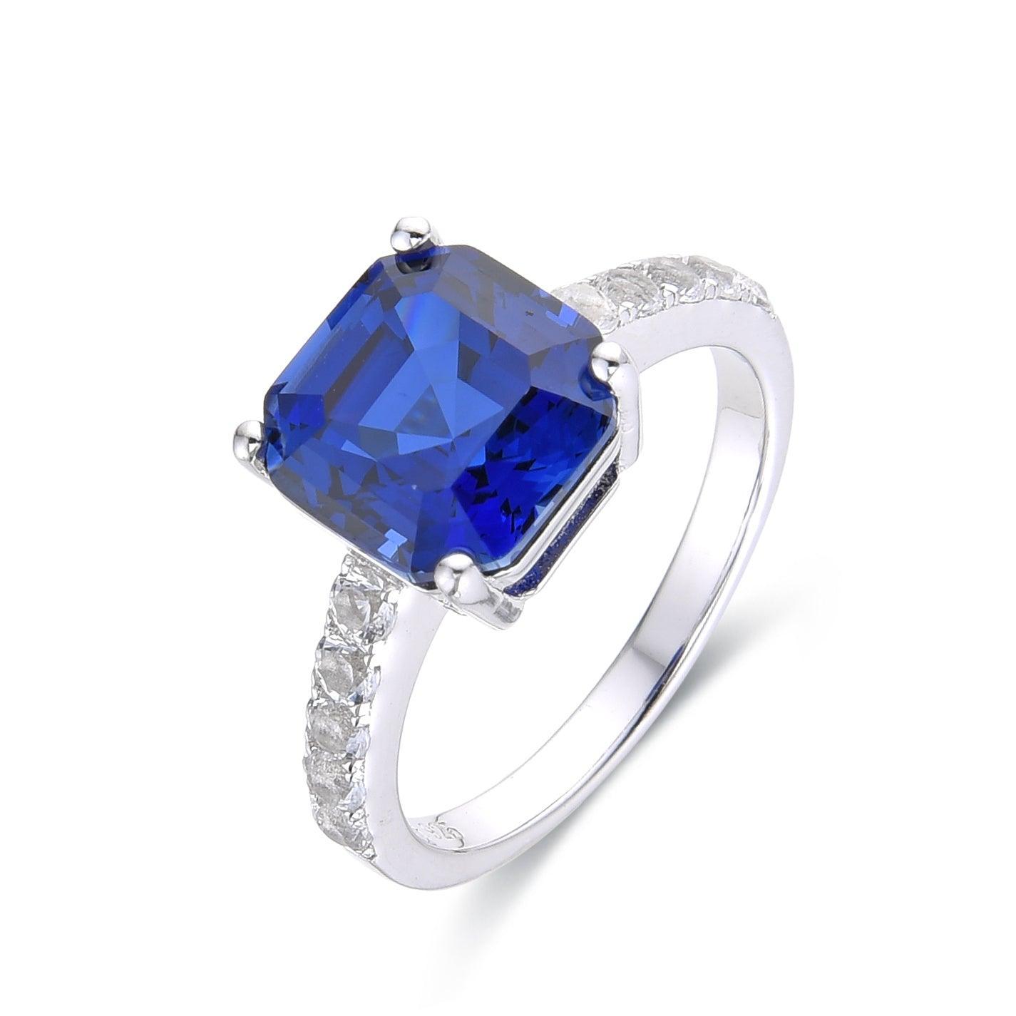 Exquisite Ceylon Sapphire Asscher Cut Ring – Vintage Inspired Engagement & Wedding Jewelry for Women – Perfect for Anniversaries, Proposals & Special Occasions