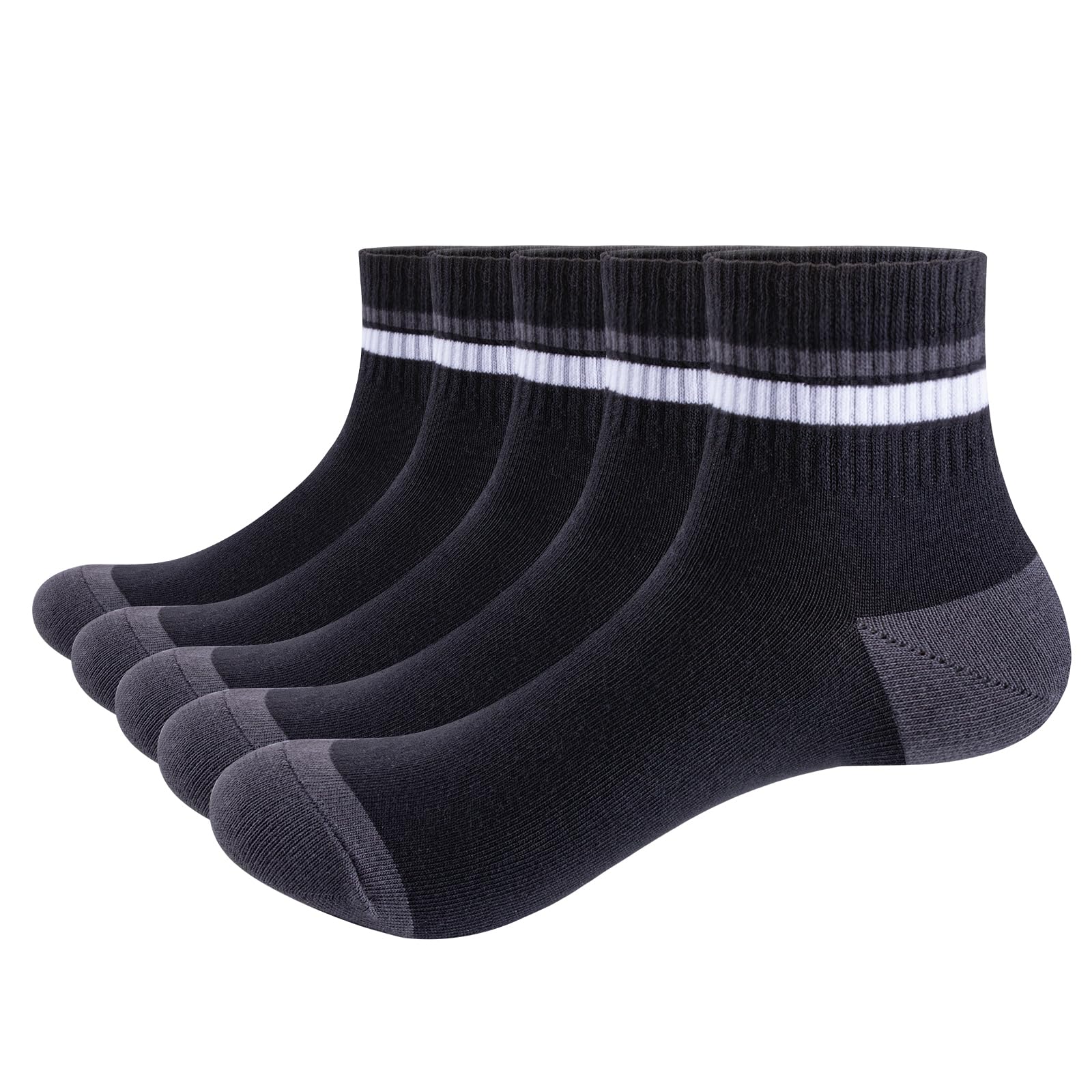**YUEDGE Men's White & Black Quarter Ankle Socks - Breathable Thin Cotton, Striped Cuff - Sizes 4-8/6-10/9-12 - Multipack for Everyday Casual & Workout**    *(Use for running, gym, office, or daily wear - comfortable and stylish!)*