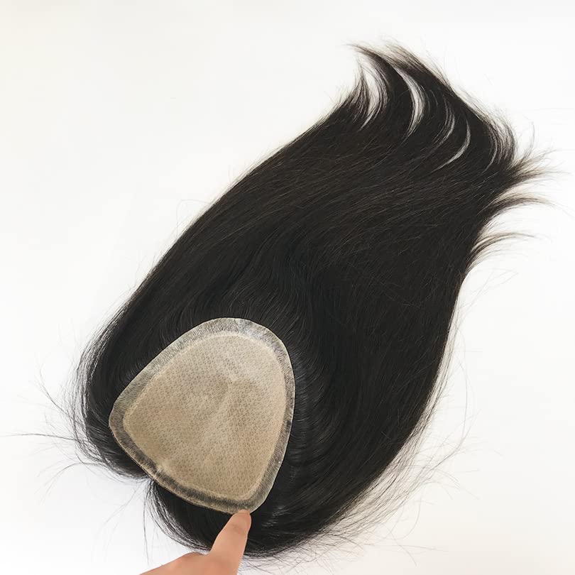 Premium 10-Inch Human Hair Topper for Women - Black & Dark Brown Silk Base Crown Toupee - 5x5 PU Edge Wiglet for Thinning Hair (No Clip) | Perfect for Daily Wear, Special Occasions & Hair Loss Solutions