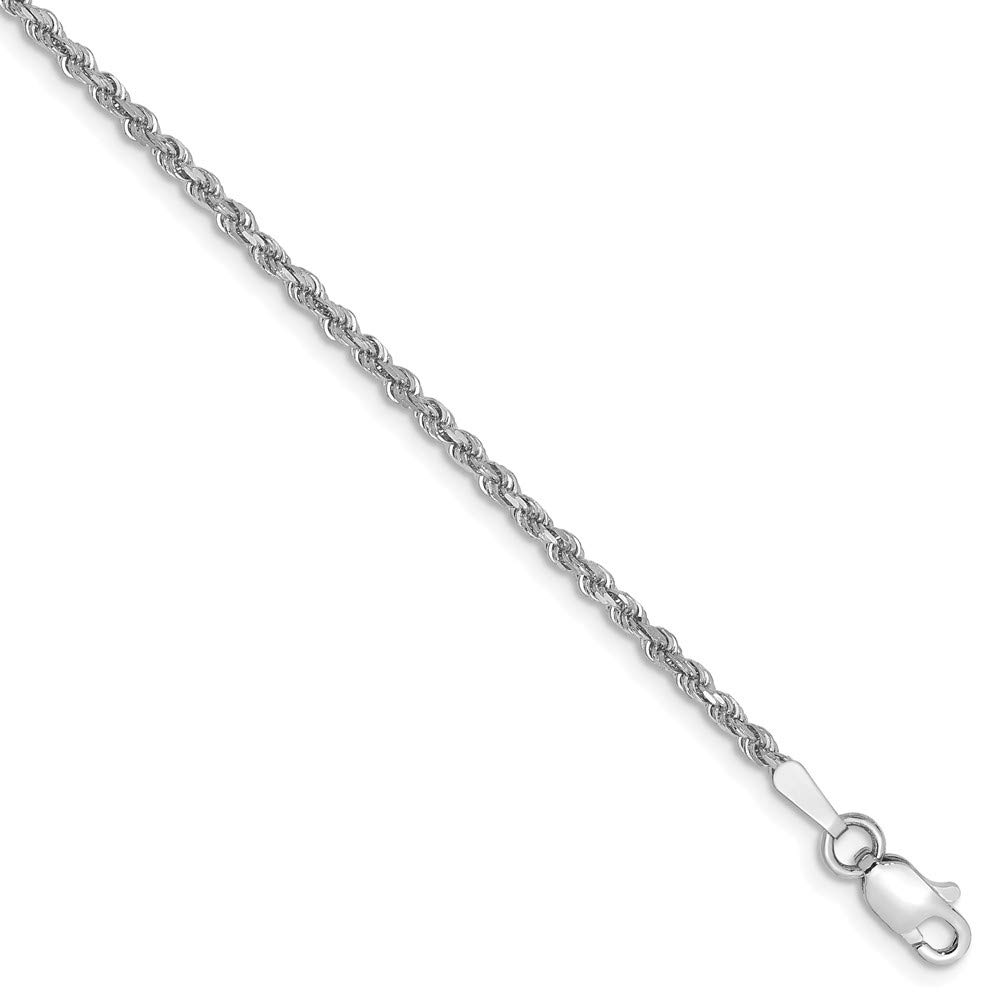 14K White Gold Diamond Cut Rope Anklet Bracelet - 1.8mm Thin Chain with Secure Lobster Clasp - Elegant Ankle Jewelry for Women, Perfect for Beach, Party & Everyday Wear