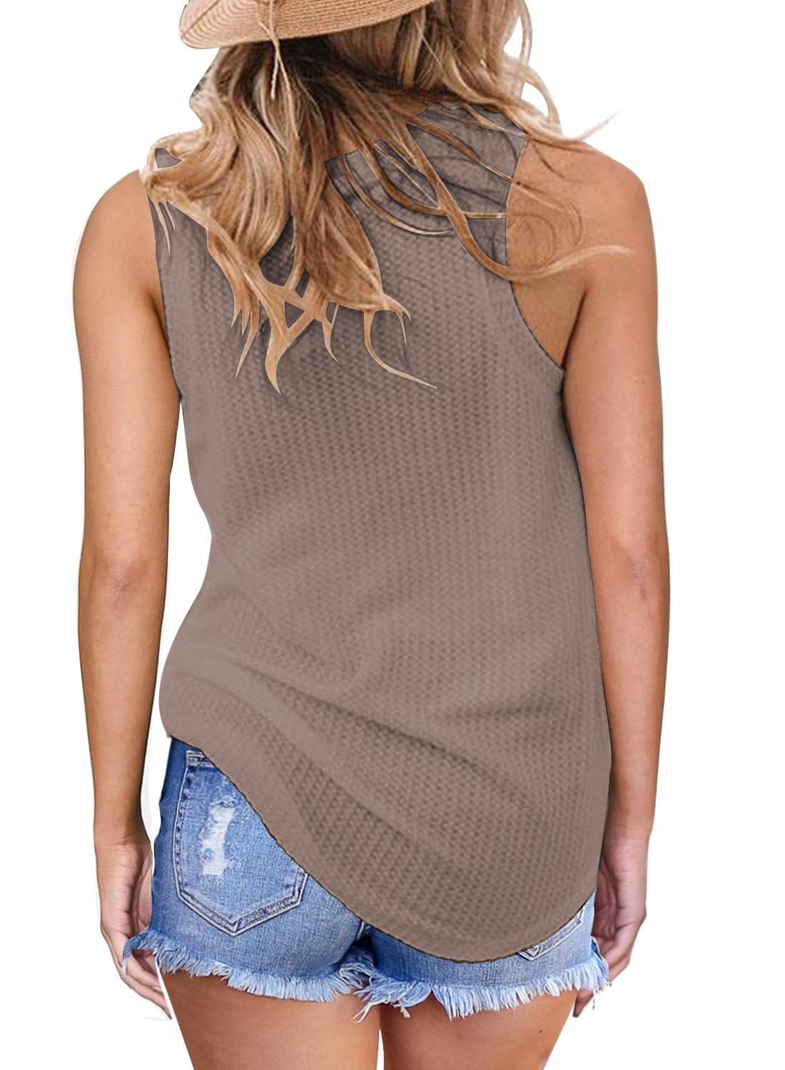 MIHOLL Women's Casual Sleeveless Twist Knot Waffle Knit Tank Top - Cute Summer Blouse for Beach, Vacation & Everyday Wear
