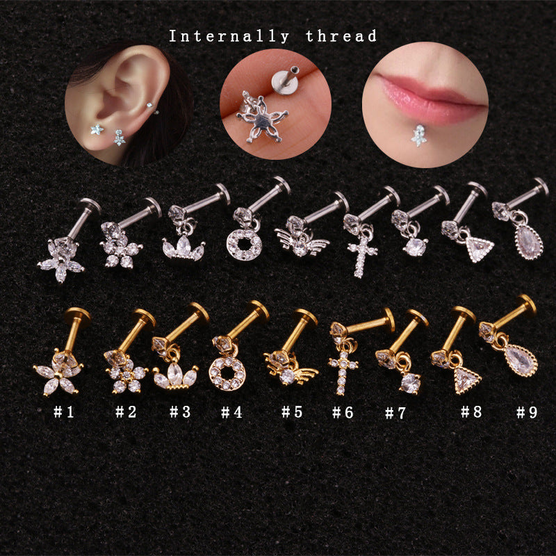 16G Cartilage Labret Back Earring, Lip Ring, Dangle Cartilage Earring - Hypoallergenic Surgical Steel Body Jewelry for Women | Perfect for Piercing, Daily Wear and Night Out