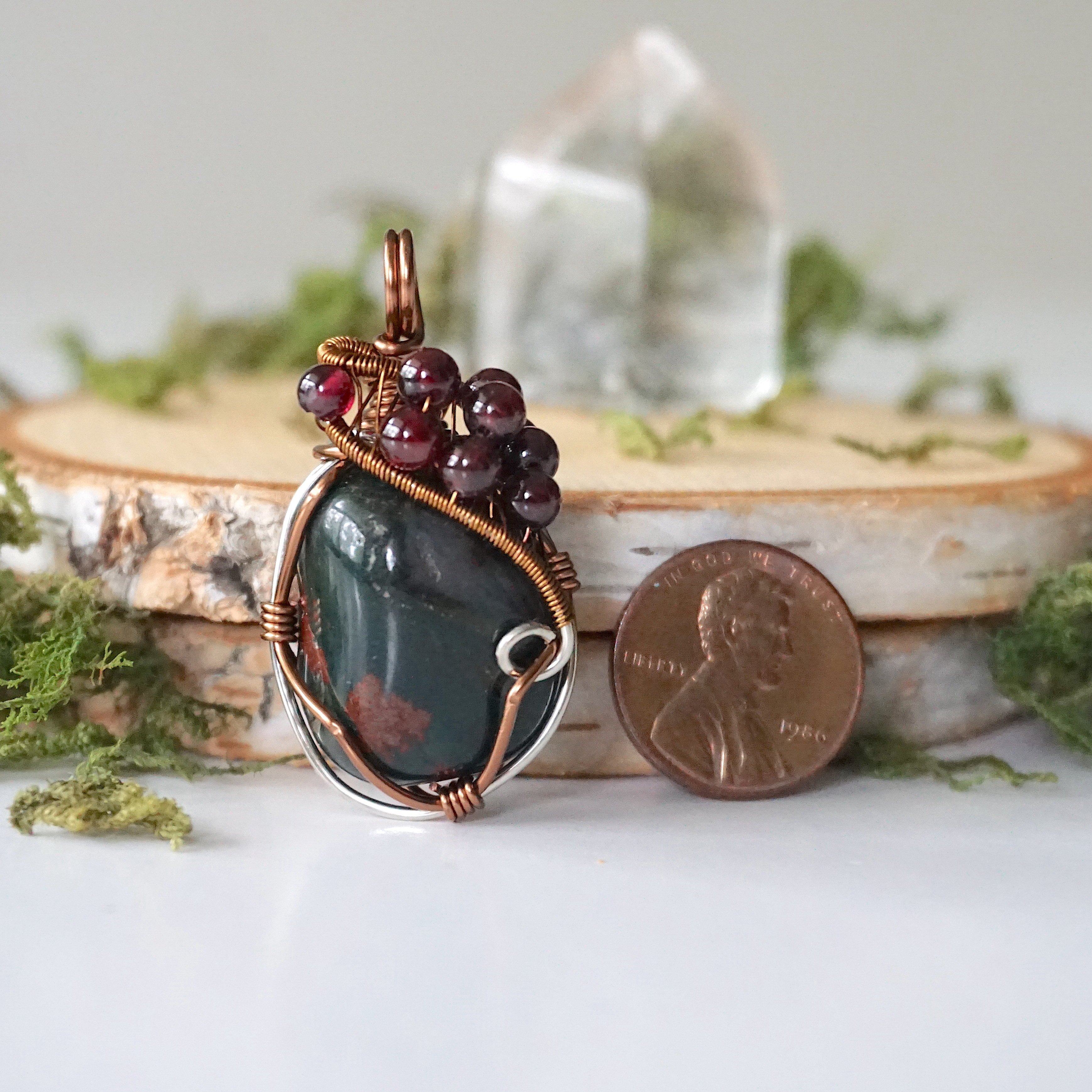 Natural Raw Bloodstone and Garnet Beaded Necklace for Women | Healing Crystal Jewelry | Perfect for Meditation, Energy Balancing & Boho Fashion
