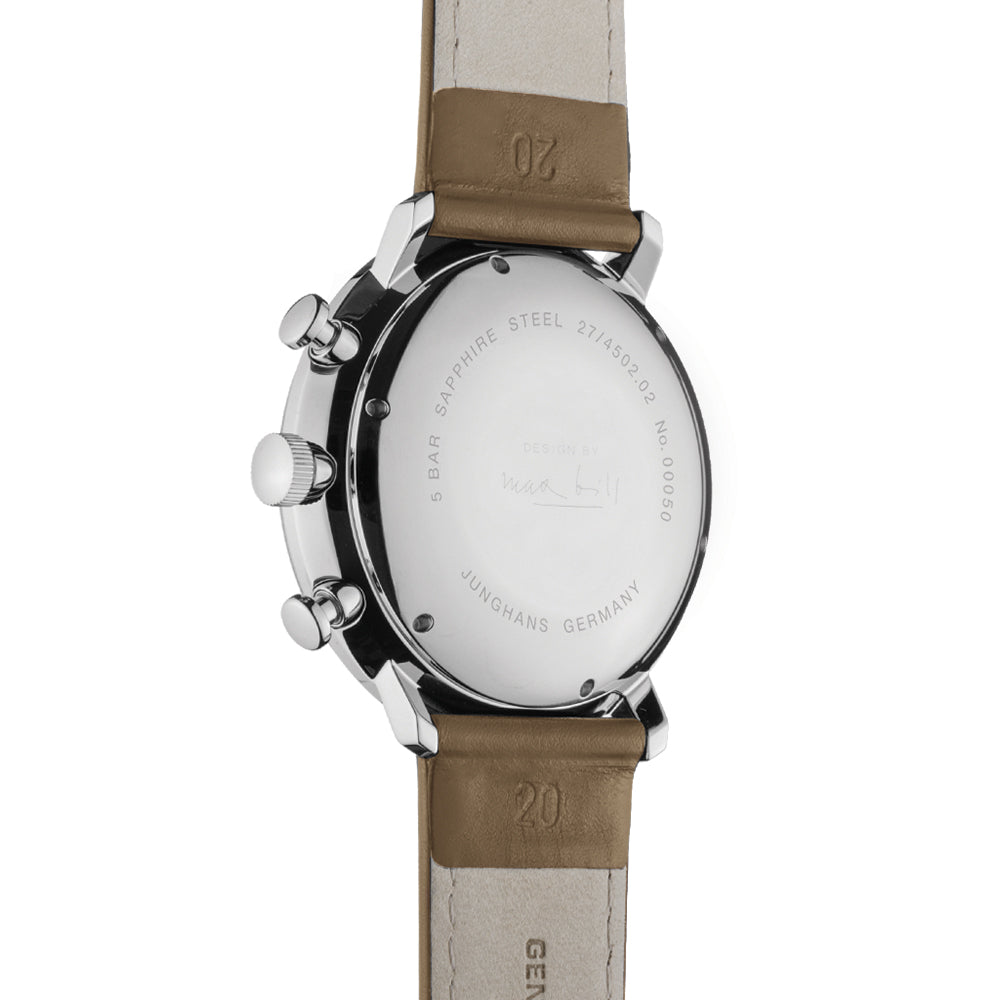 Max Bill Chronoscope Silver Watch with Genuine Leather Strap - Classic Minimalist Design for Business & Formal Occasions