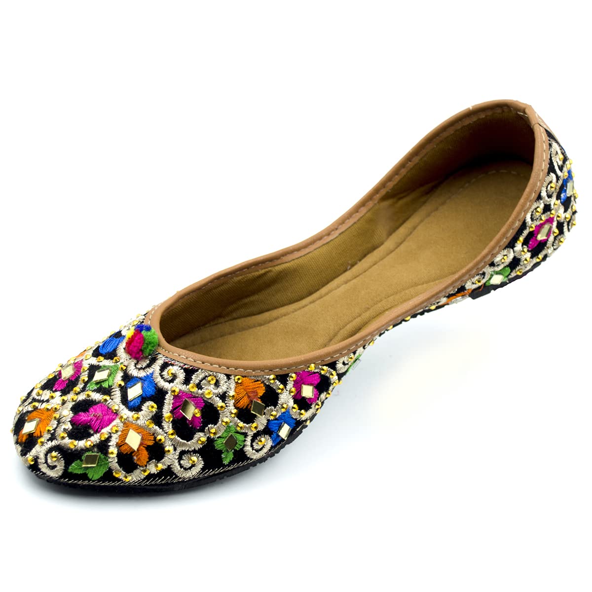 Chandrakala Women's Traditional Handmade Khussa Wedding Bridal Mojari Juti Punjabi Jutti Ethnic Flats (WF131) - Comfortable Indian Cultural Shoes for Festivals, Ceremonies & Ethnic Outfits