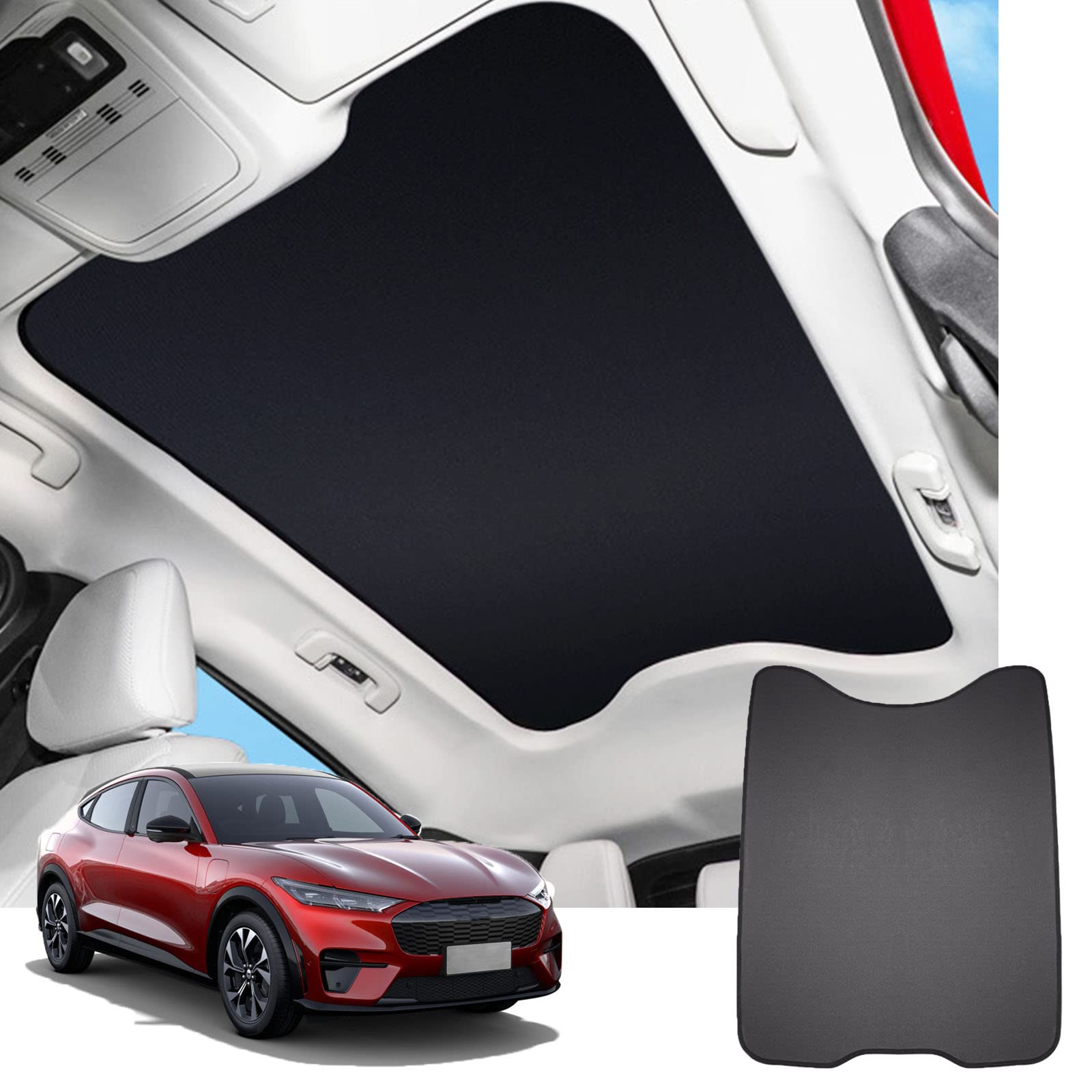 2021-2022 Ford Mustang Mach E Sunroof Sunshade Cover - Black Foldable Heat & UV Blocking Car Window Shade | Interior Sun Shield Accessory for Summer Driving & Parking Protection