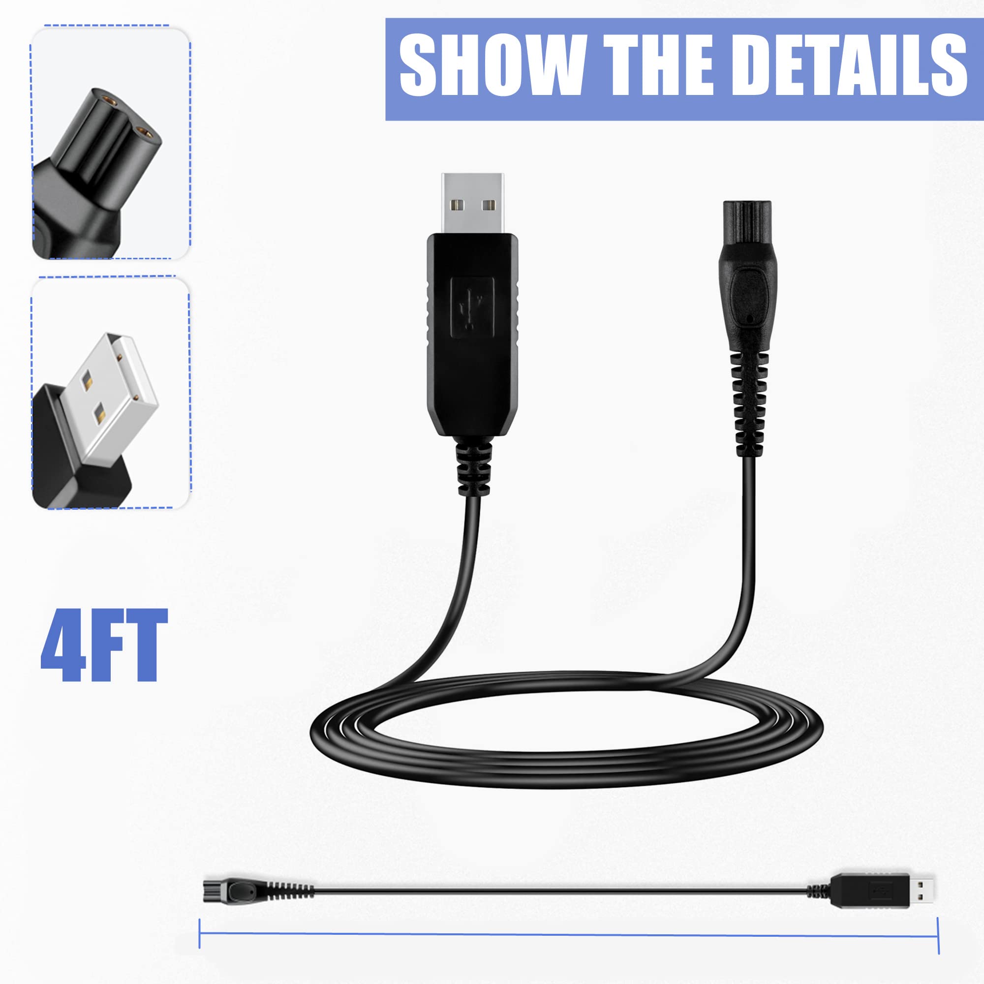 CJP-Geek 15V USB Charger Cord Replacement for Philips Norelco Shaver 6900/6000/S6810 Series - Fast Charging Power Adapter for Electric Razors at Home & Travel