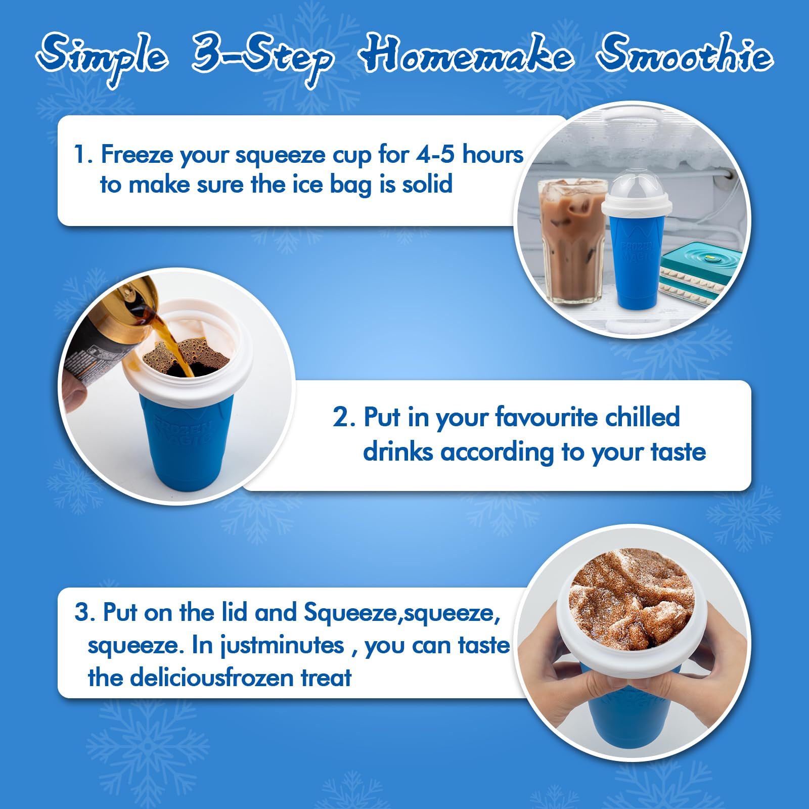 Magic Slushie Maker Cup - DIY Portable Smoothie Squeeze Cup for Juices, Milk & Ice Cream - Double Layer Silica Cup with Lid & Straw - Perfect for Summer Drinks, Parties & Family Gifts (Dark Blue)