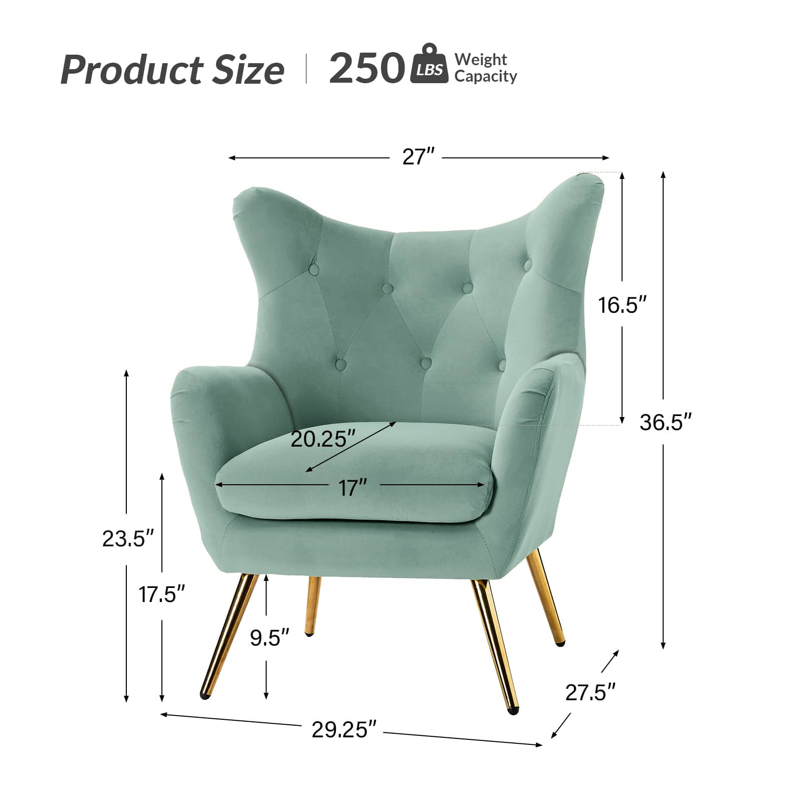 Luxury Isabelle Wingback Velvet Upholstered Armchair - High Back Accent Chair with Sturdy Metal Legs for Living Room, Bedroom & Office Decor