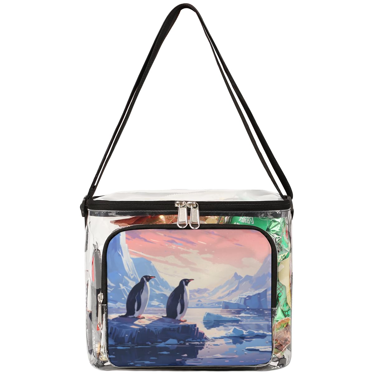 GzLeyigou Antarctica Penguins Clear Tote Bag with Handles - Transparent Crossbody Shoulder Bag for Lunch, Outdoor, Travel, Picnic, Concerts & Sports Events - Stadium Approved Multi-Purpose Bag for School, Beach, Shopping and Theme Parks