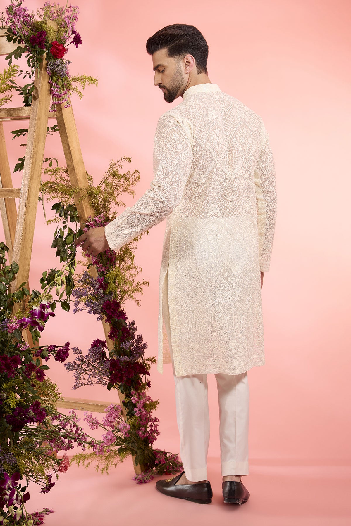 Elegant Ivory Organza Chikankari Embroidered Kurta for Women | Traditional Indian Handcrafted Tunic | Perfect for Festivals, Weddings & Special Occasions