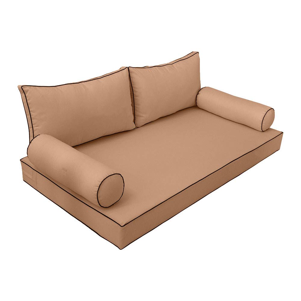Prolinemax Style2 5-Piece Outdoor Daybed Cushion Set - Twin Size Contrast Pipe Design with Bolster Pillows for Patio, Poolside & Garden Relaxation AD104