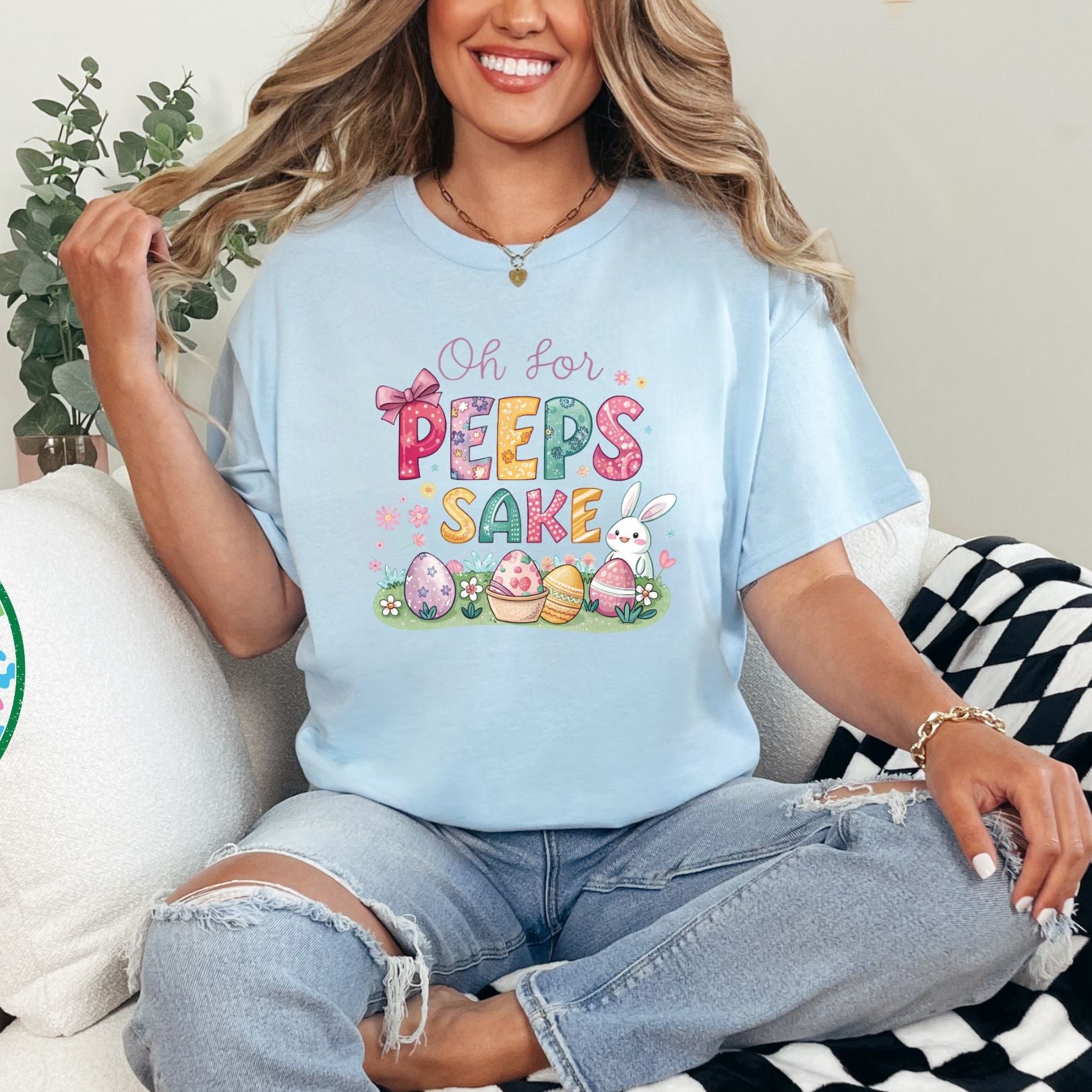 Funny For Peeps Sake Graphic T-Shirt - Cute Easter Bunny Design Cotton Tee for Men & Women - Perfect for Easter Celebrations, Casual Wear & Funny Gift Ideas