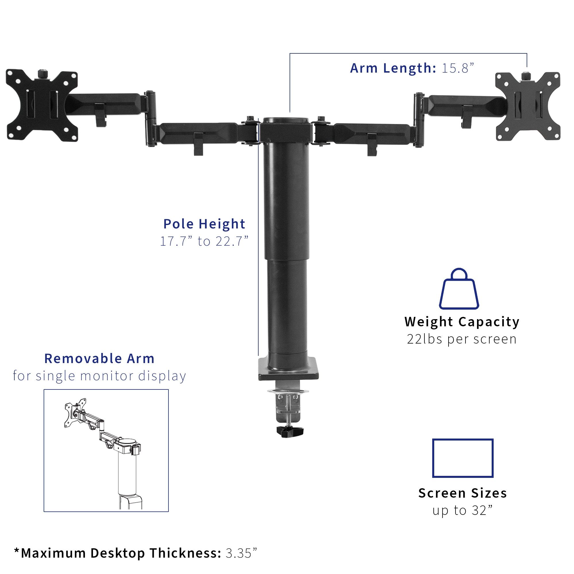 Electric Single Motor Standing Desk Frame with Dual Monitor Arm & Touchscreen Memory Controller - Adjustable Height for Home Office & Gaming Setup