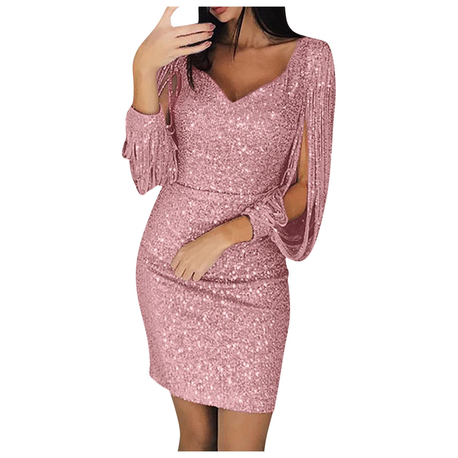 EYJWDJJ Women's Sexy Party Dress - Solid Sequined Stitching Club Dress, Shining Sheath Mini Dress with Long Sleeves for Summer Night Out | Perfect for Club Wear, Evening Parties, and Special Occasions