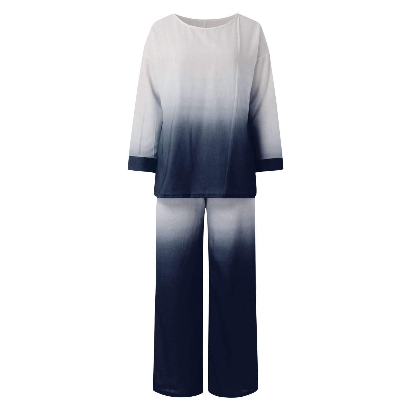 Women's Summer Outfit Fashion Casual Two-Piece Set with Long Sleeve Shirt & Wide Leg Pants | Spring & Summer Casual Wear for Women | Perfect for Beach Vacations, Outdoor Activities & Daily Wear