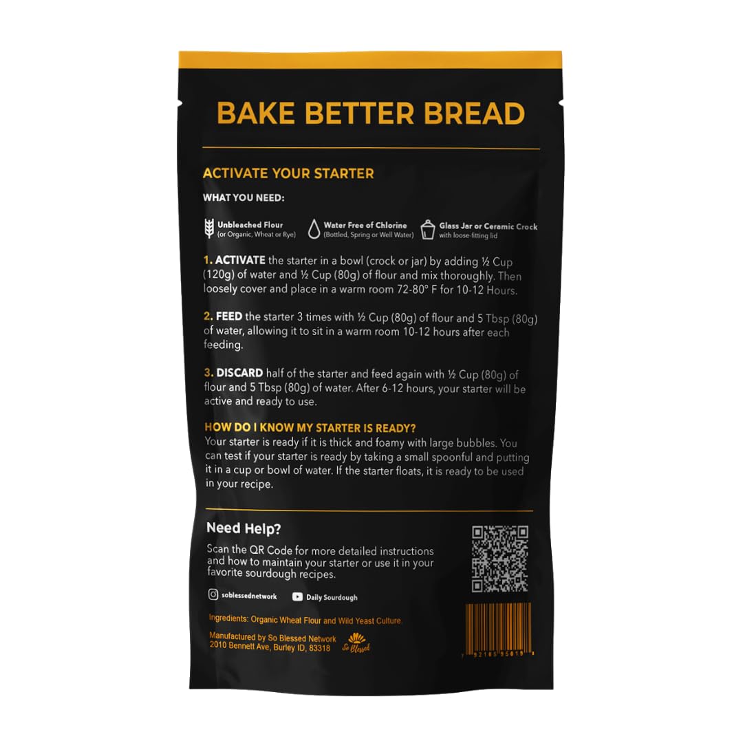 Better Bread Premium Heirloom Sourdough Starter Culture - Freeze Dried Organic Starter for Baking Artisan Sourdough Bread | Non-GMO Prebiotic | Perfect for Pancakes, Biscuits, Pretzels & More | Ready 5 Times Faster | Ideal for Home Bakers, Bread Enthusiasts & Healthy Eating Lifestyles